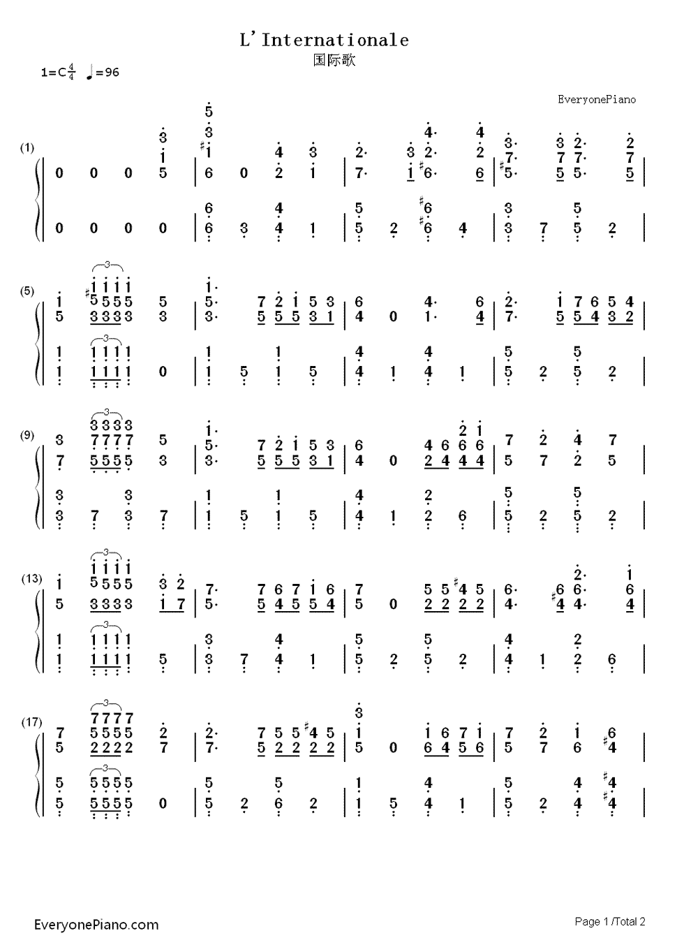 国际歌钢琴简谱_欧仁·鲍狄埃（Eugène_Edine_Pottier）演唱