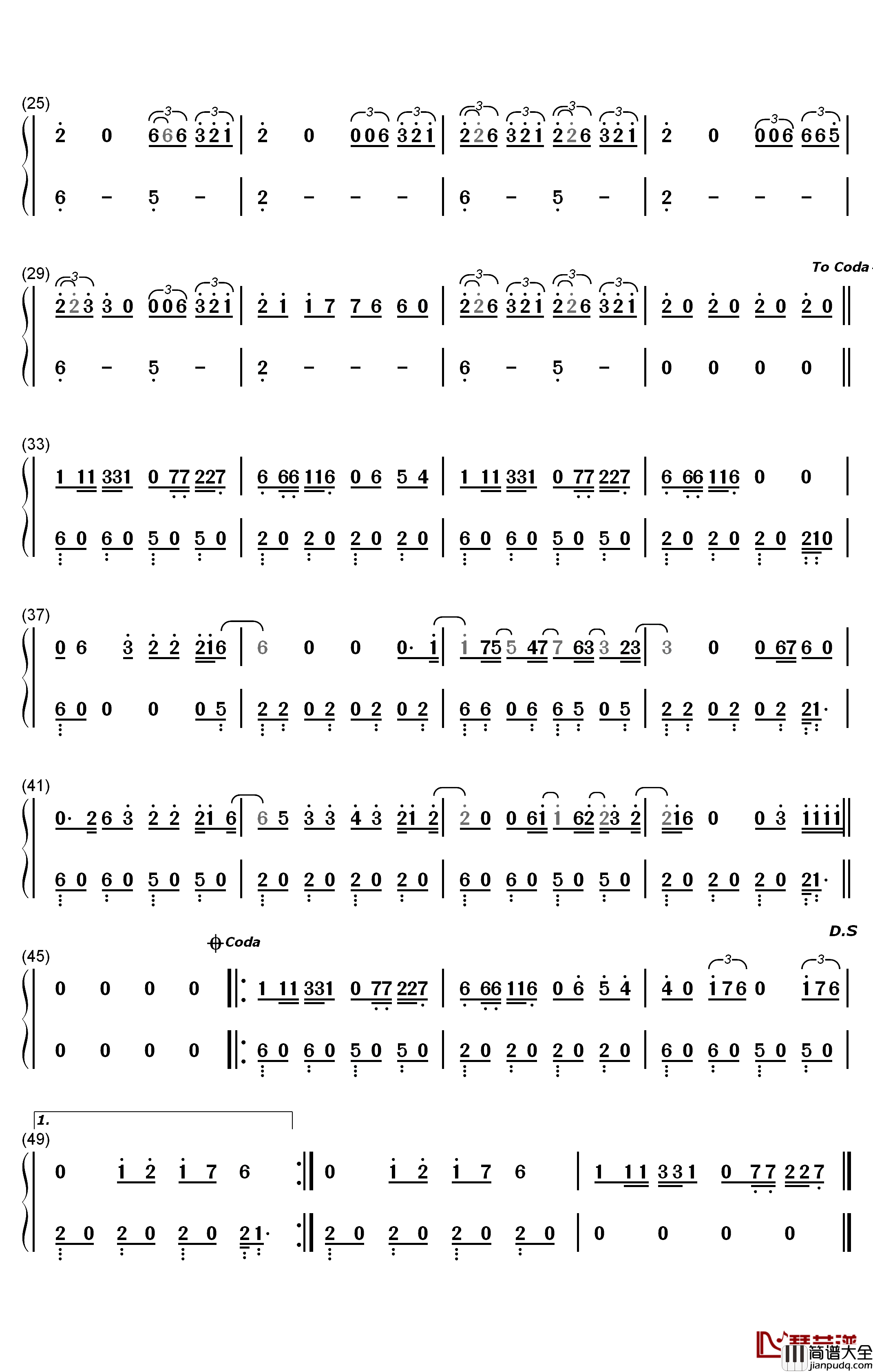 Only_Human钢琴简谱_数字双手_Jonas_Brothers