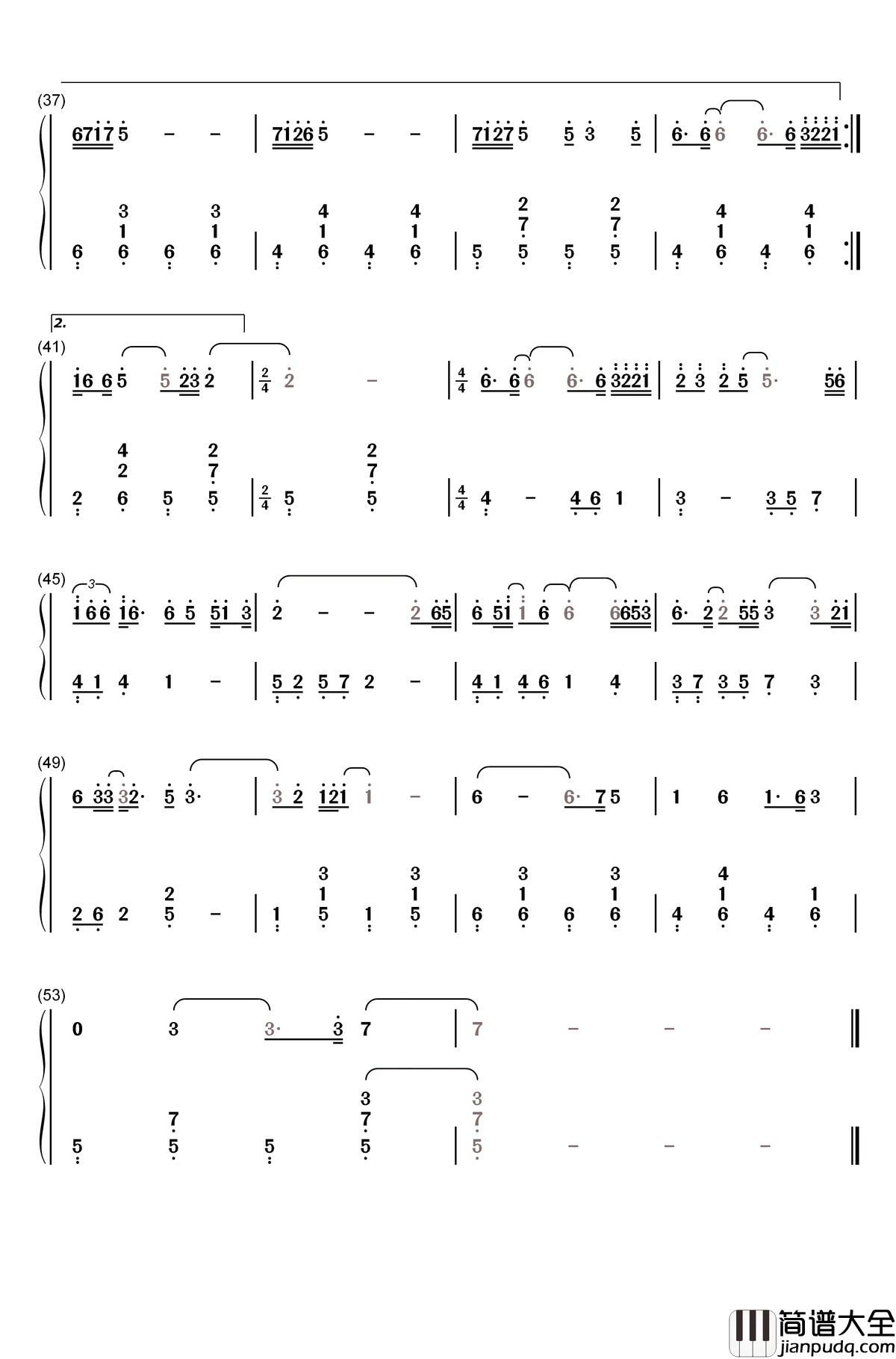 给妈咪钢琴简谱_数字双手_王一博