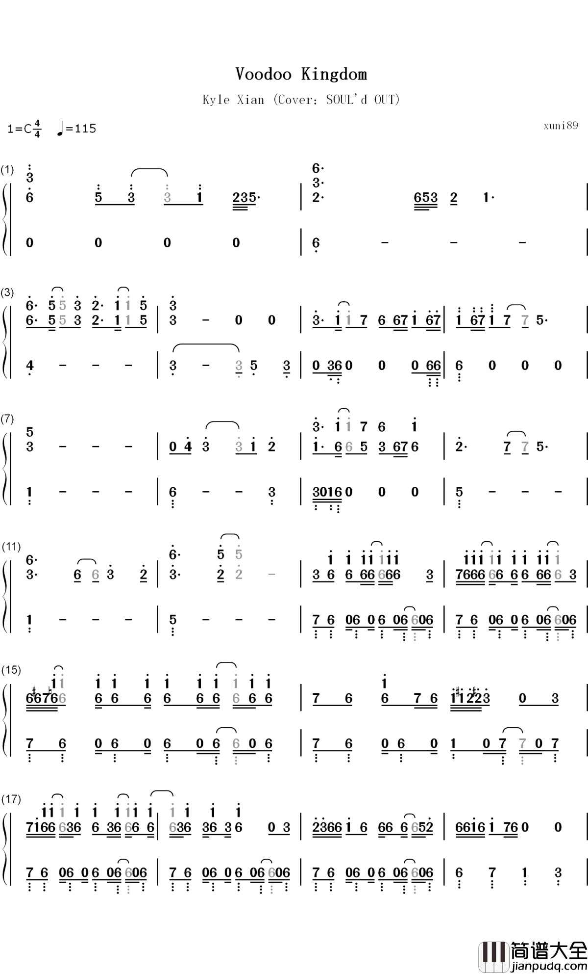 Voodoo_Kingdom钢琴简谱_数字双手_Kyle_Xian_SOUL'd_OUT