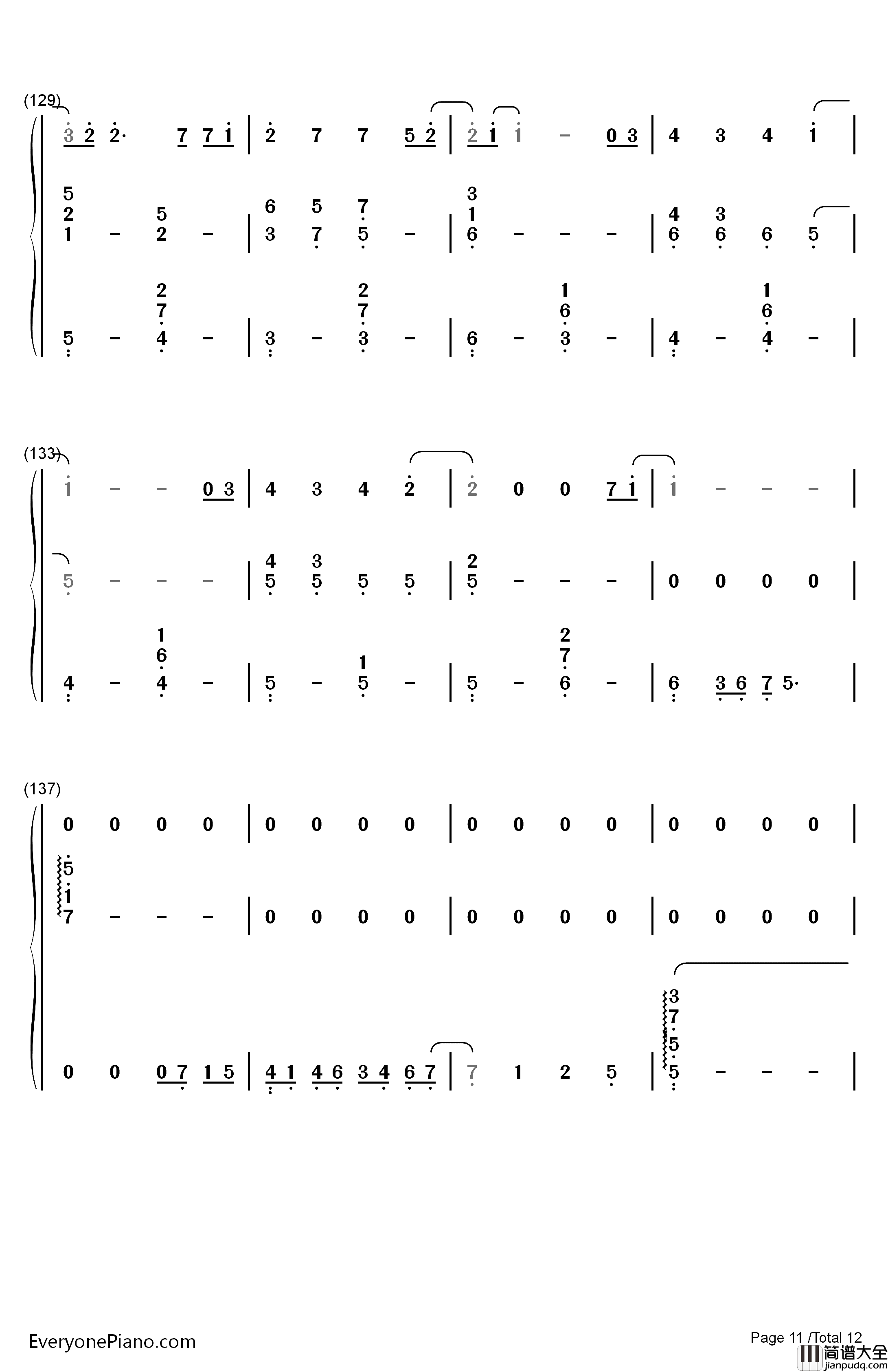 慢慢走钢琴简谱_数字双手_许魏洲