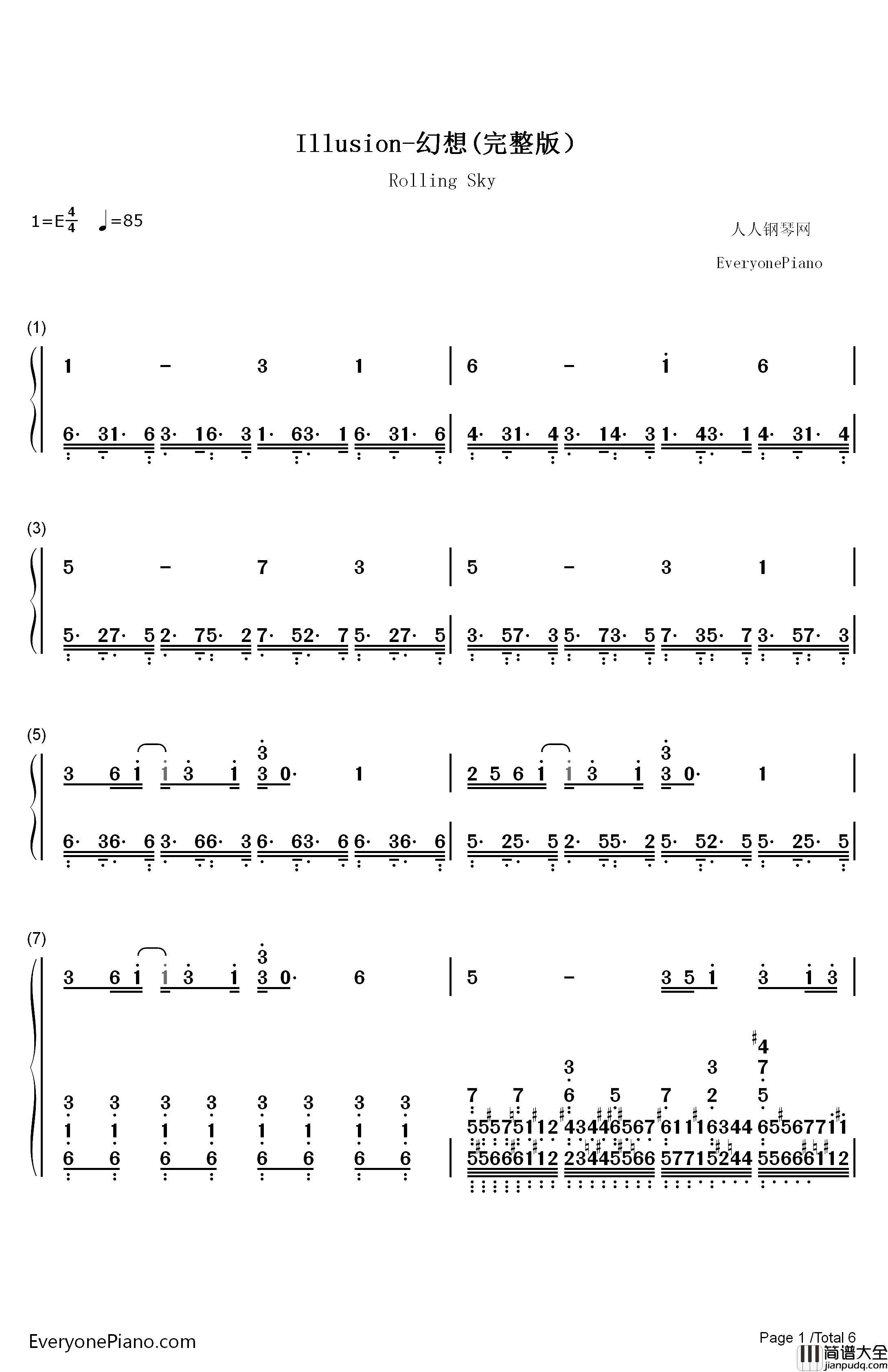 Illusion钢琴简谱_数字双手_猎豹移动公司