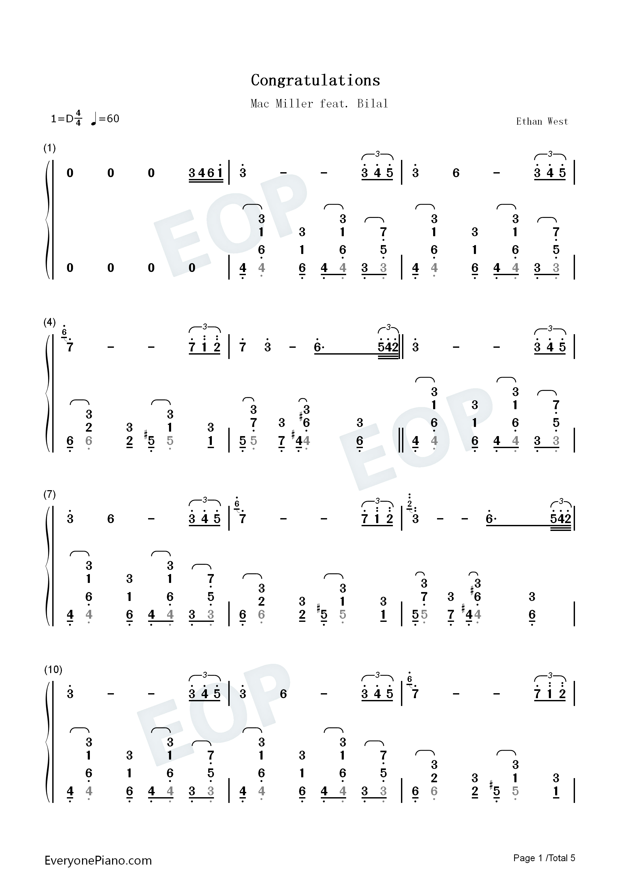 Congratulations钢琴简谱_Mac_Miller_Bilal演唱