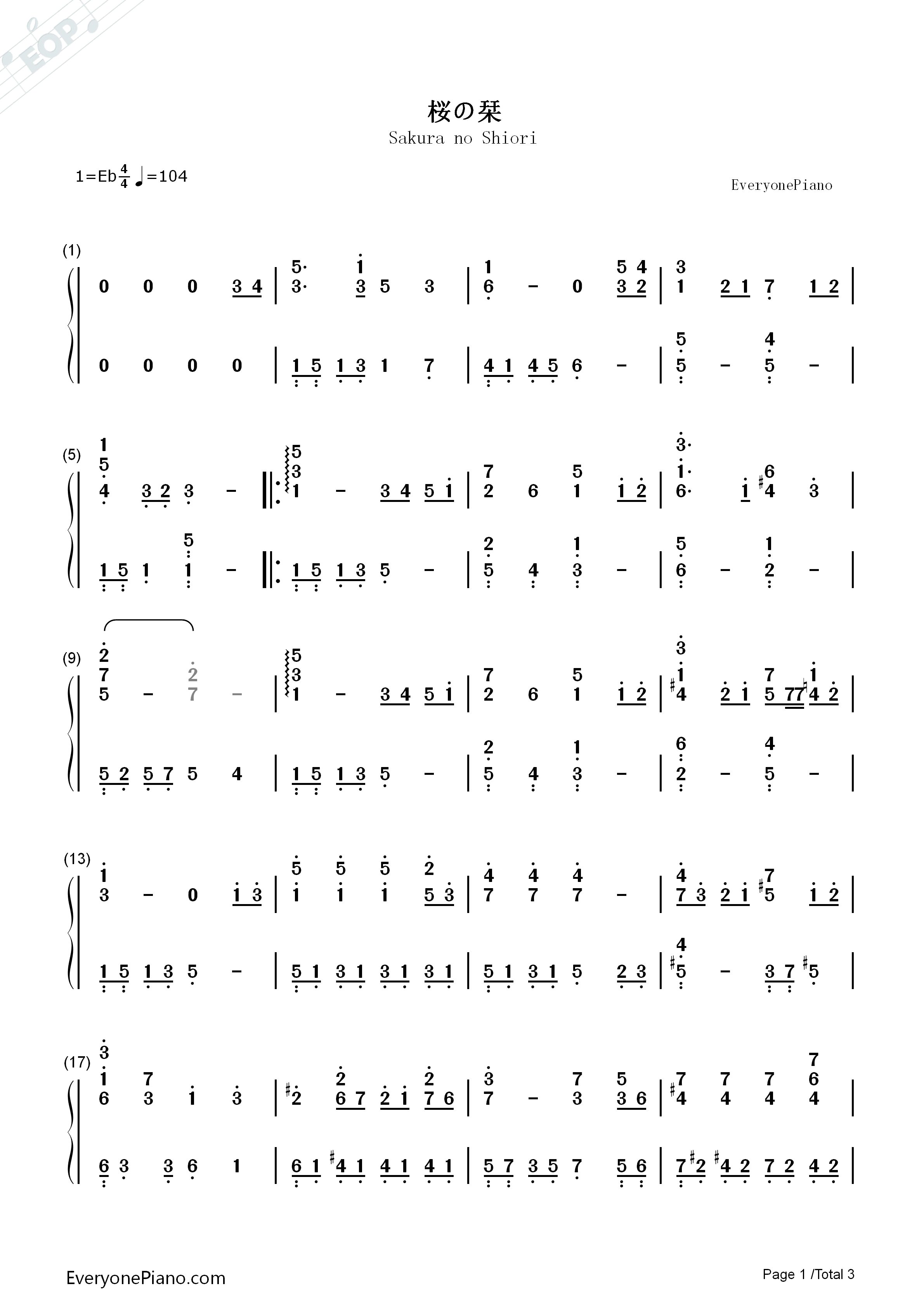 樱花书签钢琴简谱_AKB48演唱