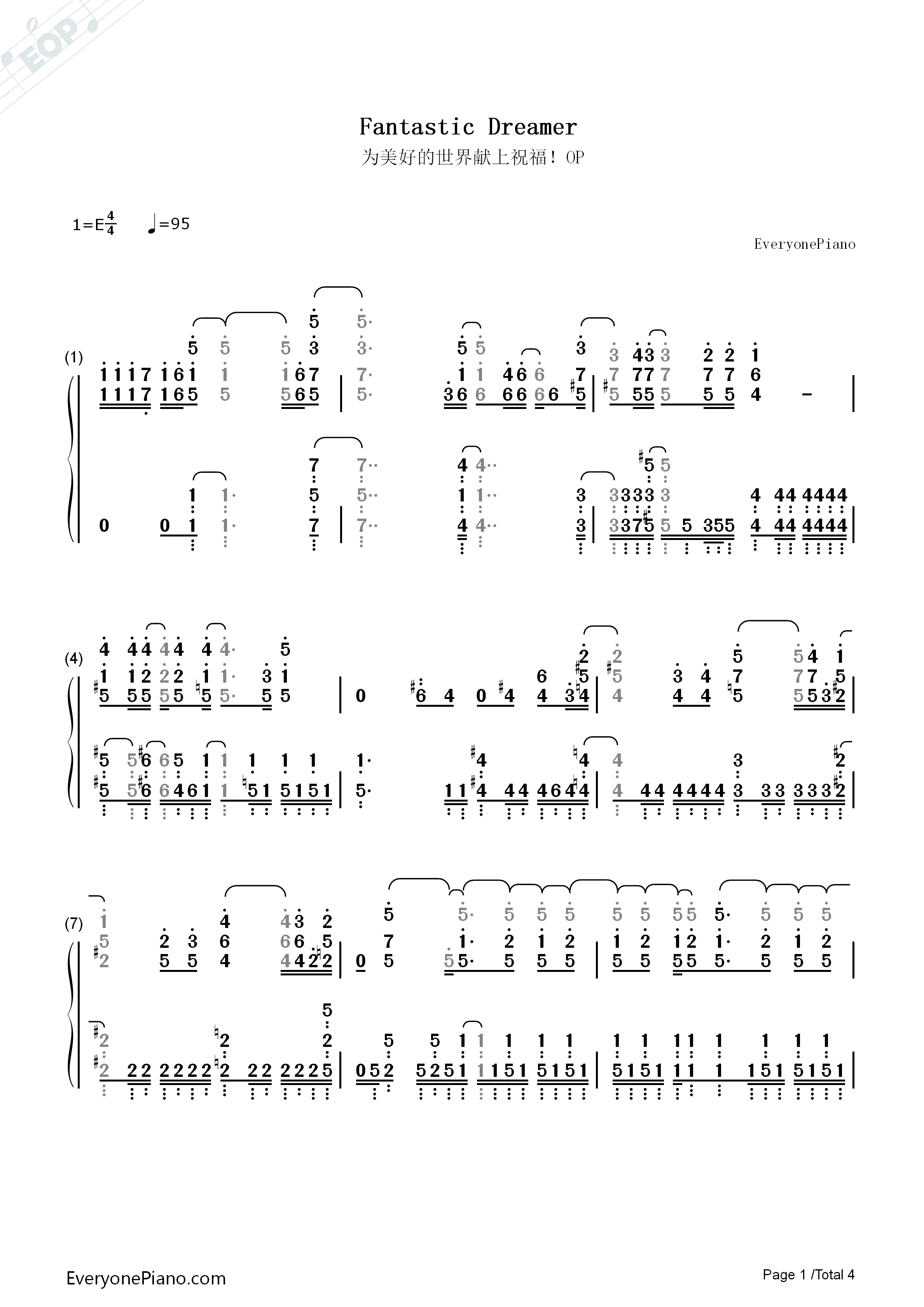 Fantastic_Dreamer钢琴简谱_Machico演唱