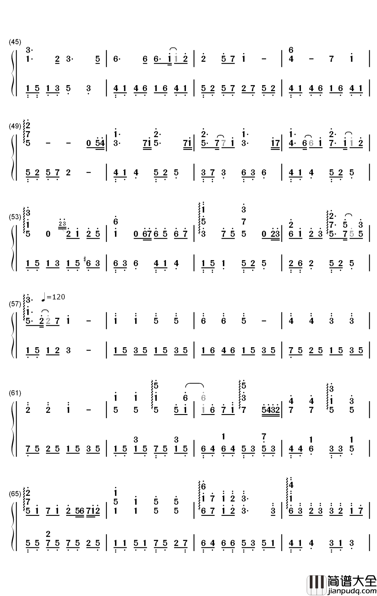 20钢琴简谱_数字双手_初学者