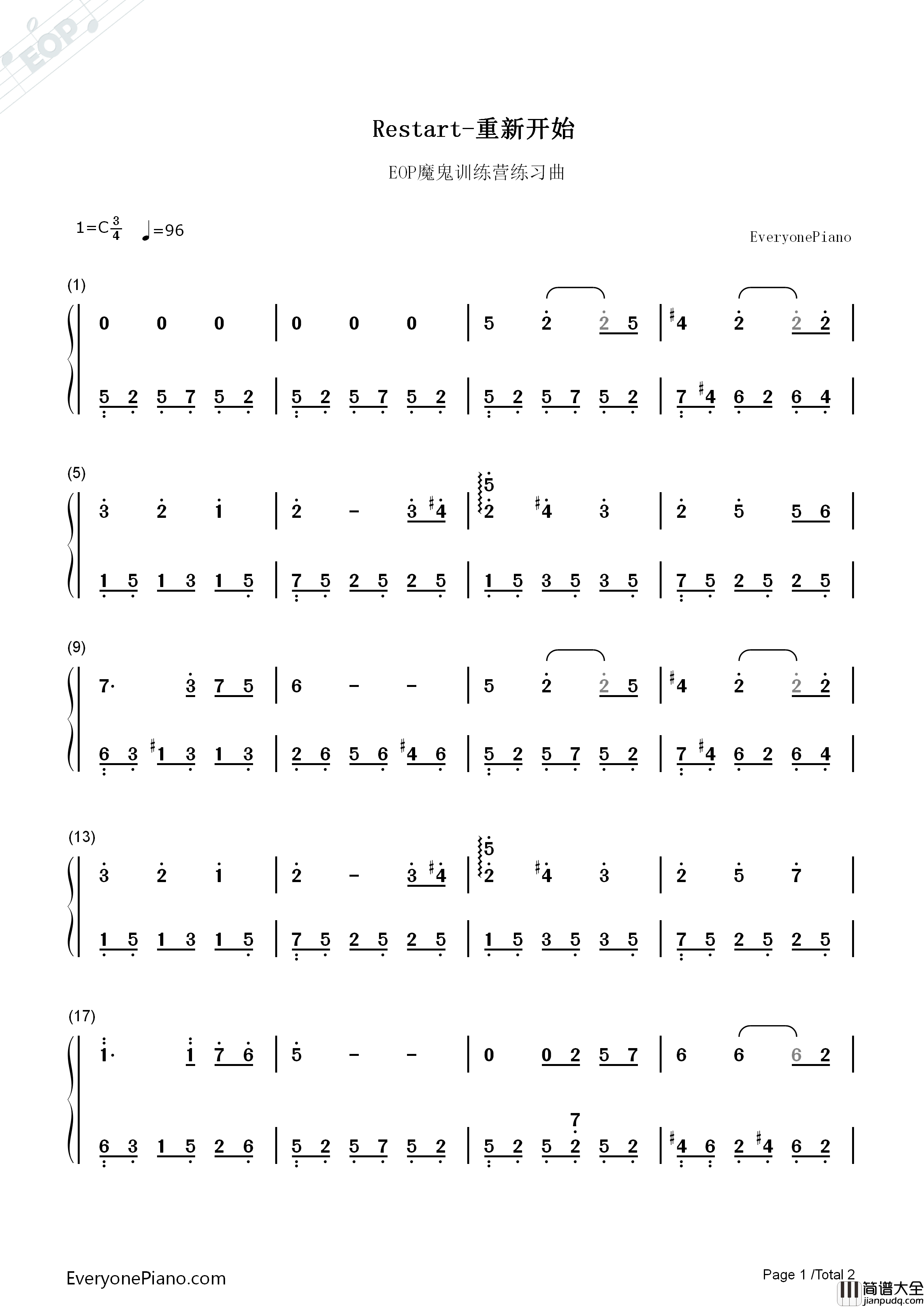 重新开始钢琴简谱_久石让__Joe_Hisaishi_宫崎骏演唱