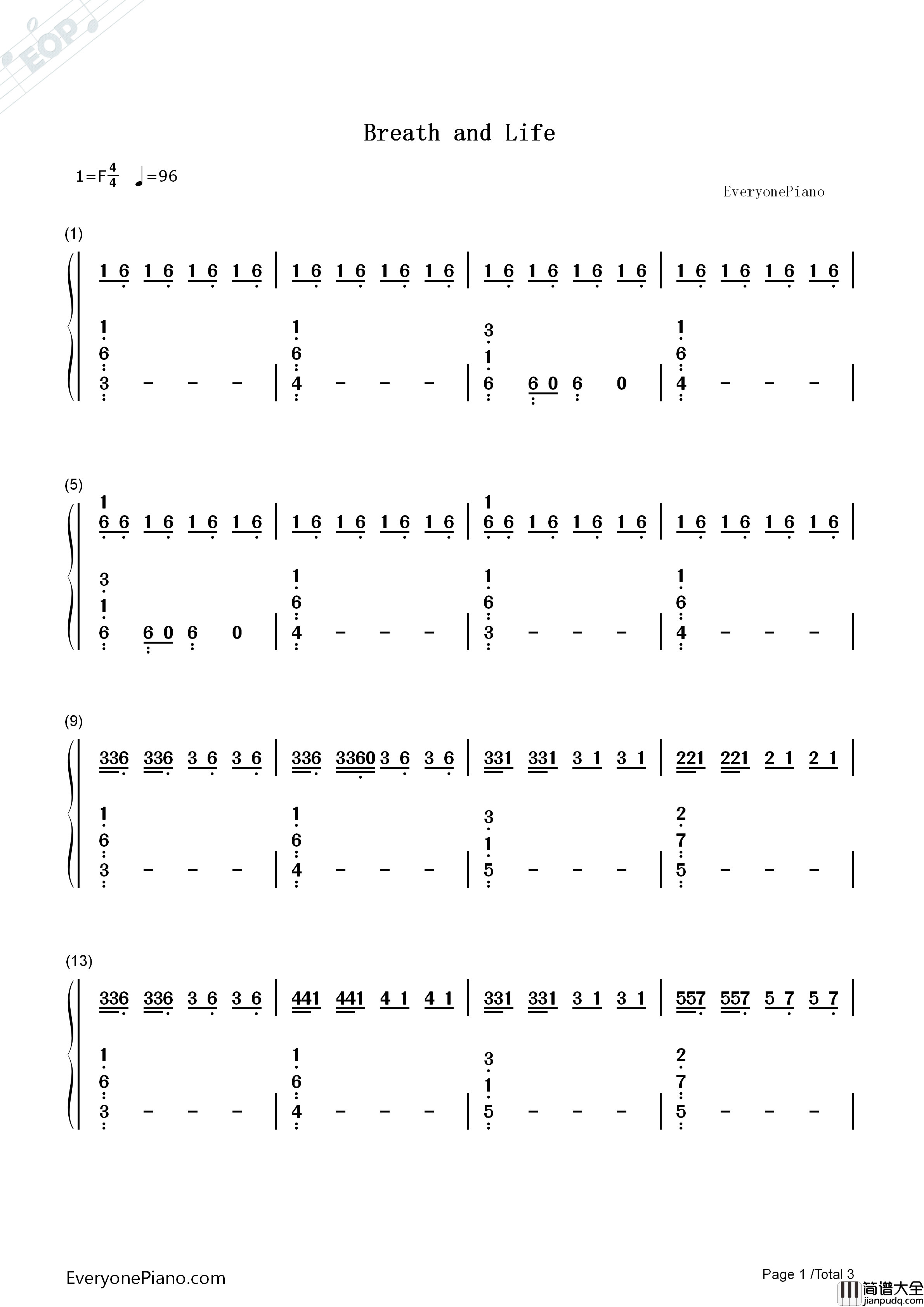 Breath_and_Life钢琴简谱_Audiomachine演唱