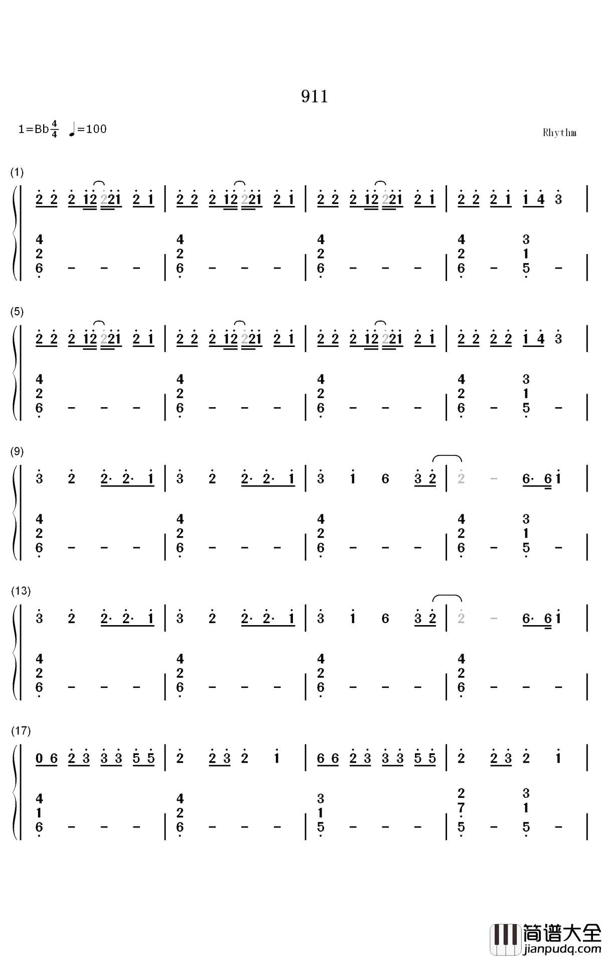 911钢琴简谱_数字双手_Lady_Gaga