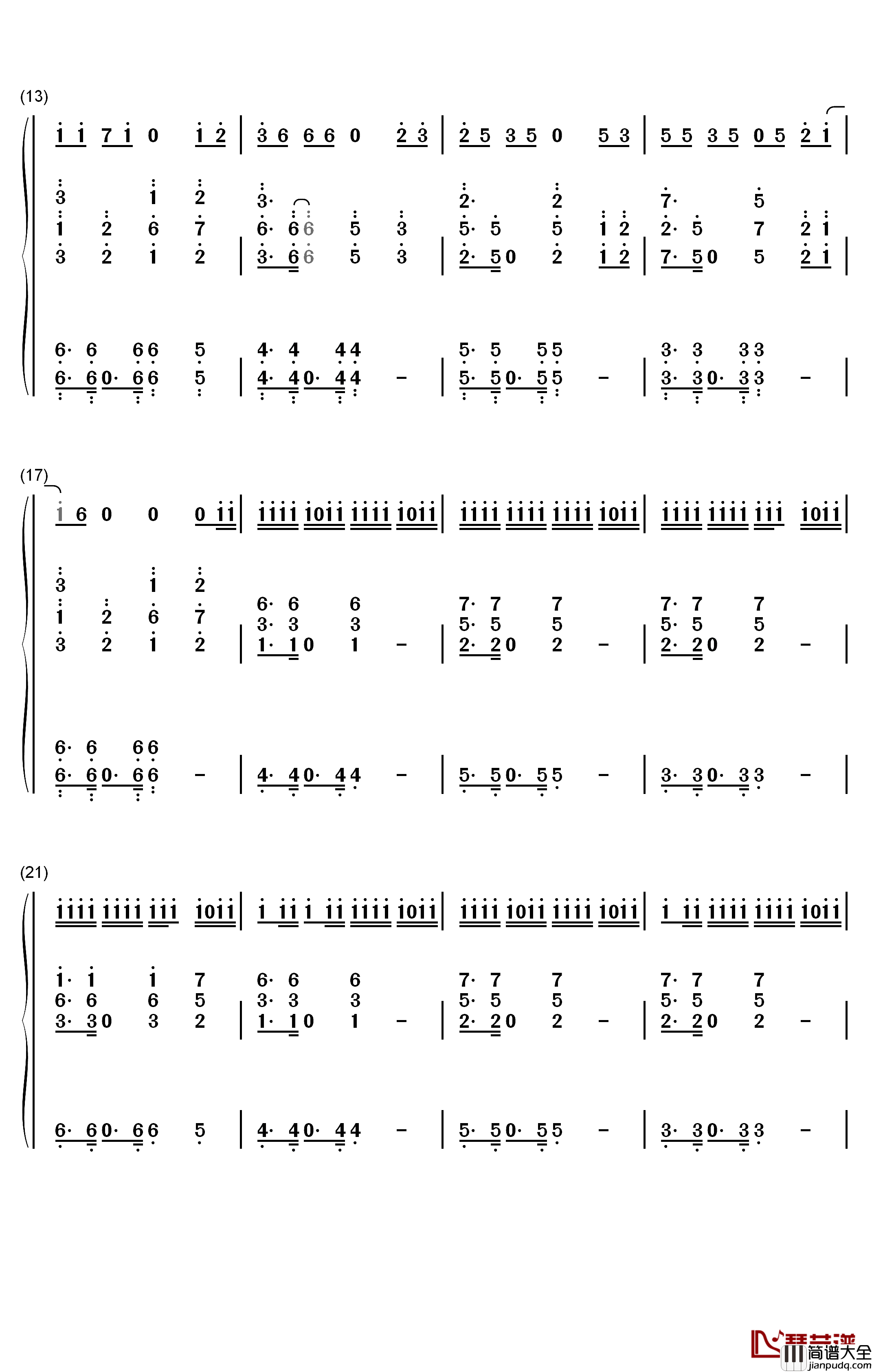 野狼Disco钢琴简谱_数字双手_宝石Gem