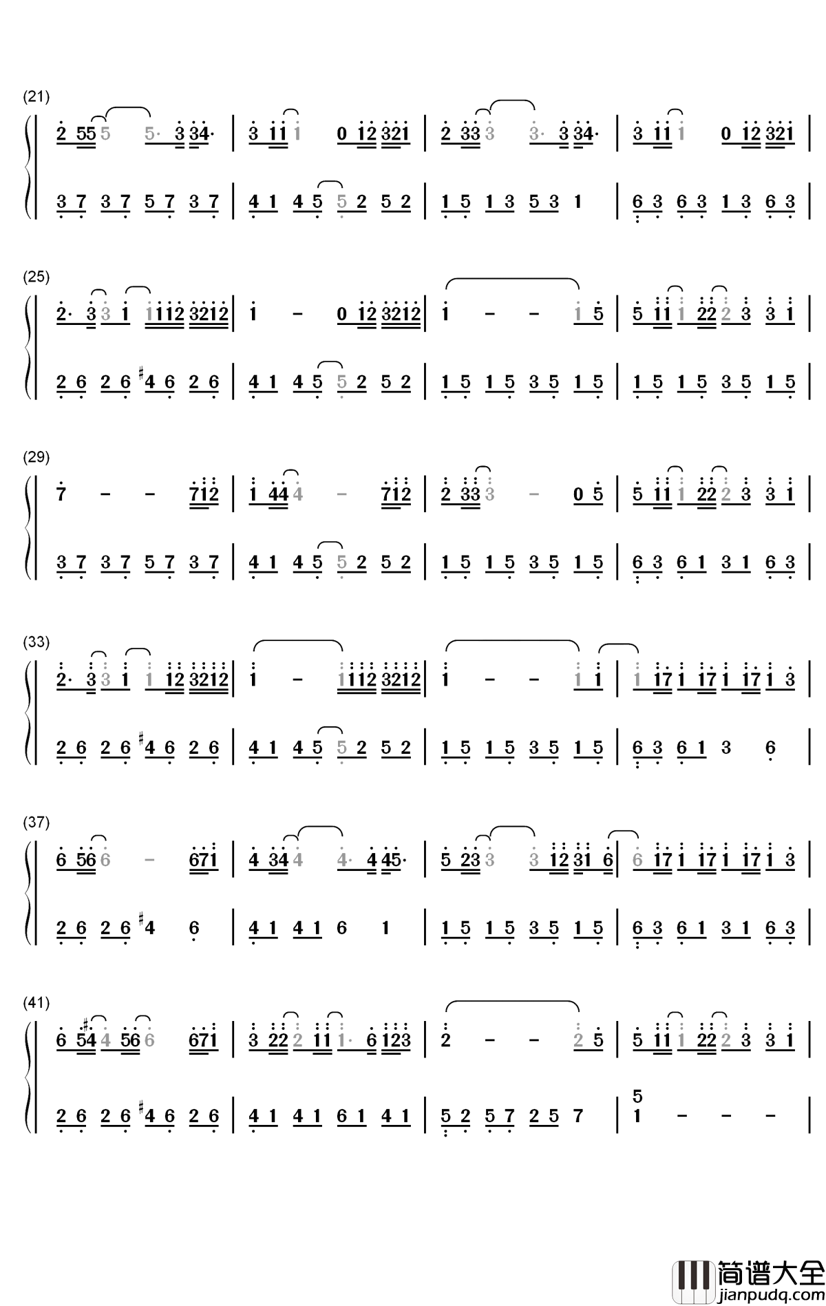 突然之间钢琴简谱_数字双手_邓紫棋