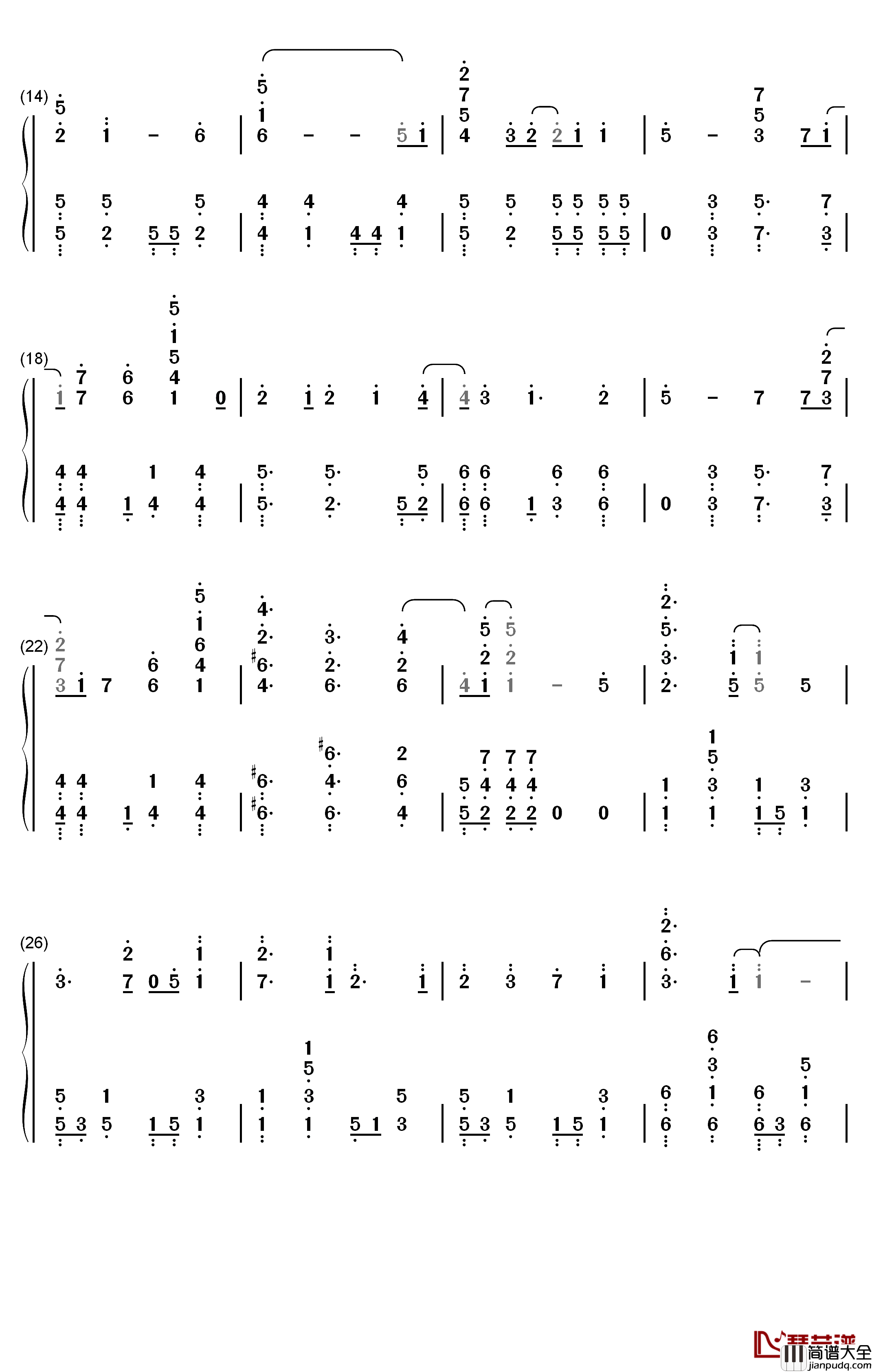しわ钢琴简谱_数字双手_GUMI