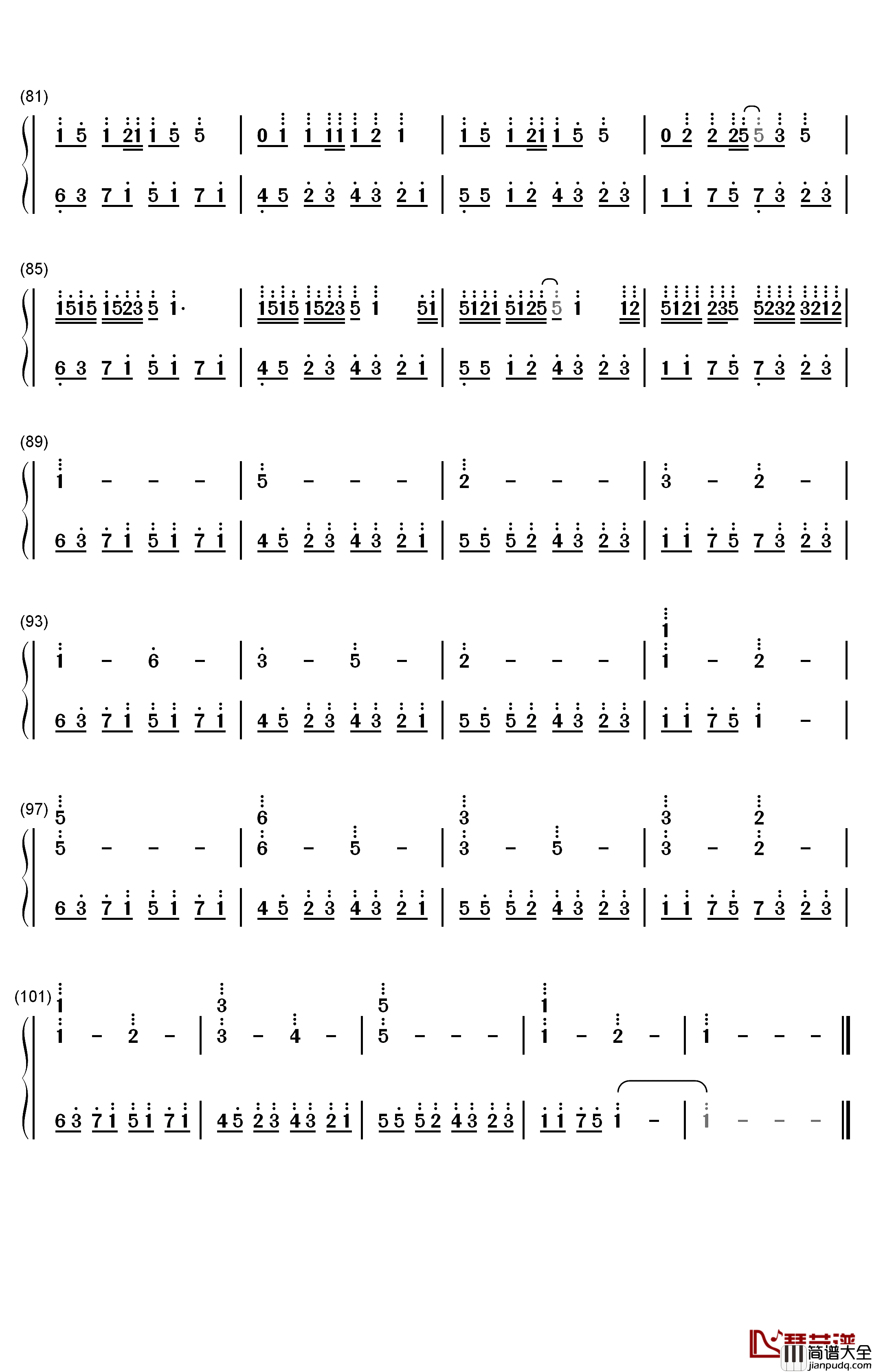 森林钢琴简谱_数字双手_灰澈