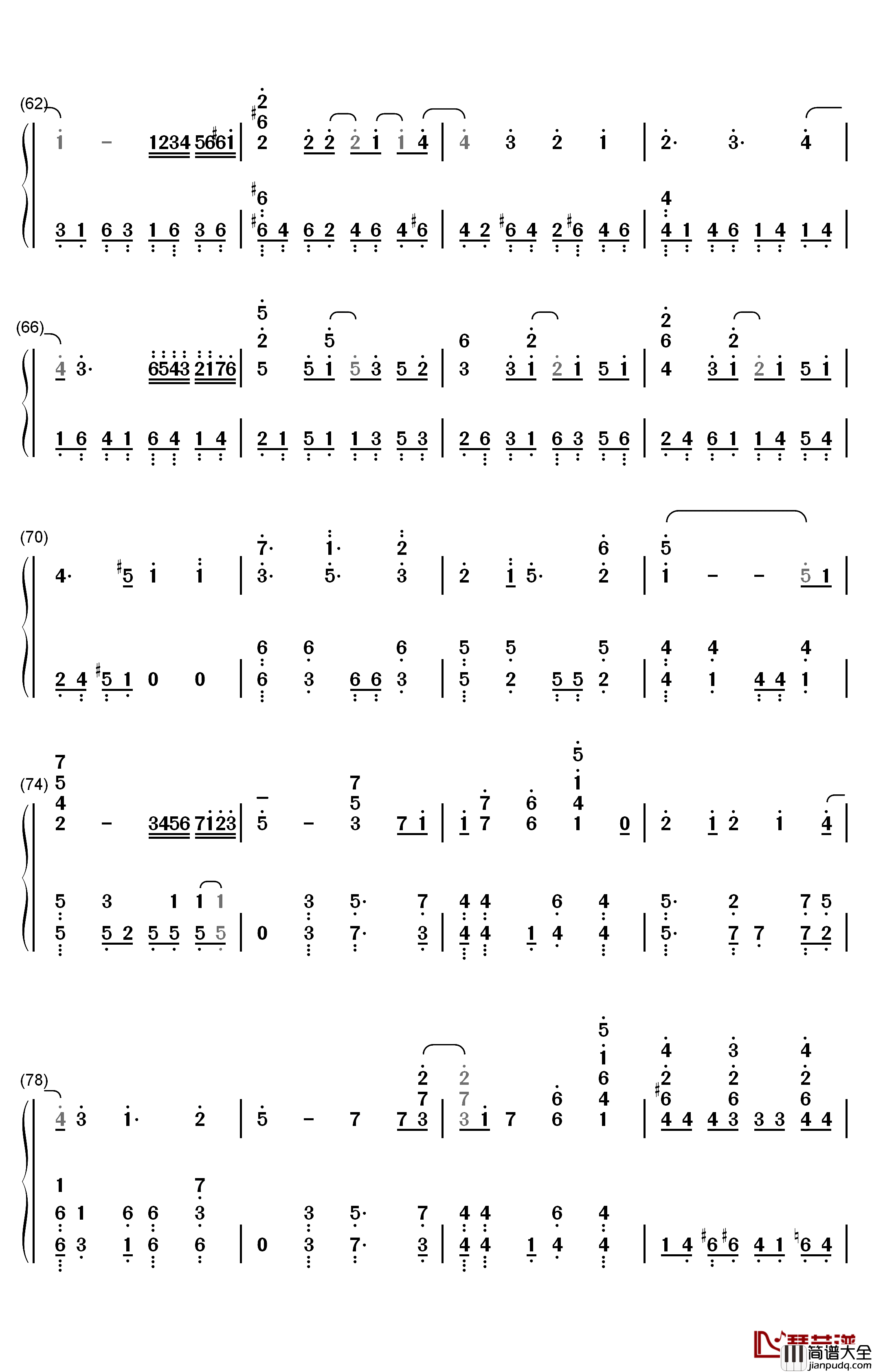 しわ钢琴简谱_数字双手_GUMI