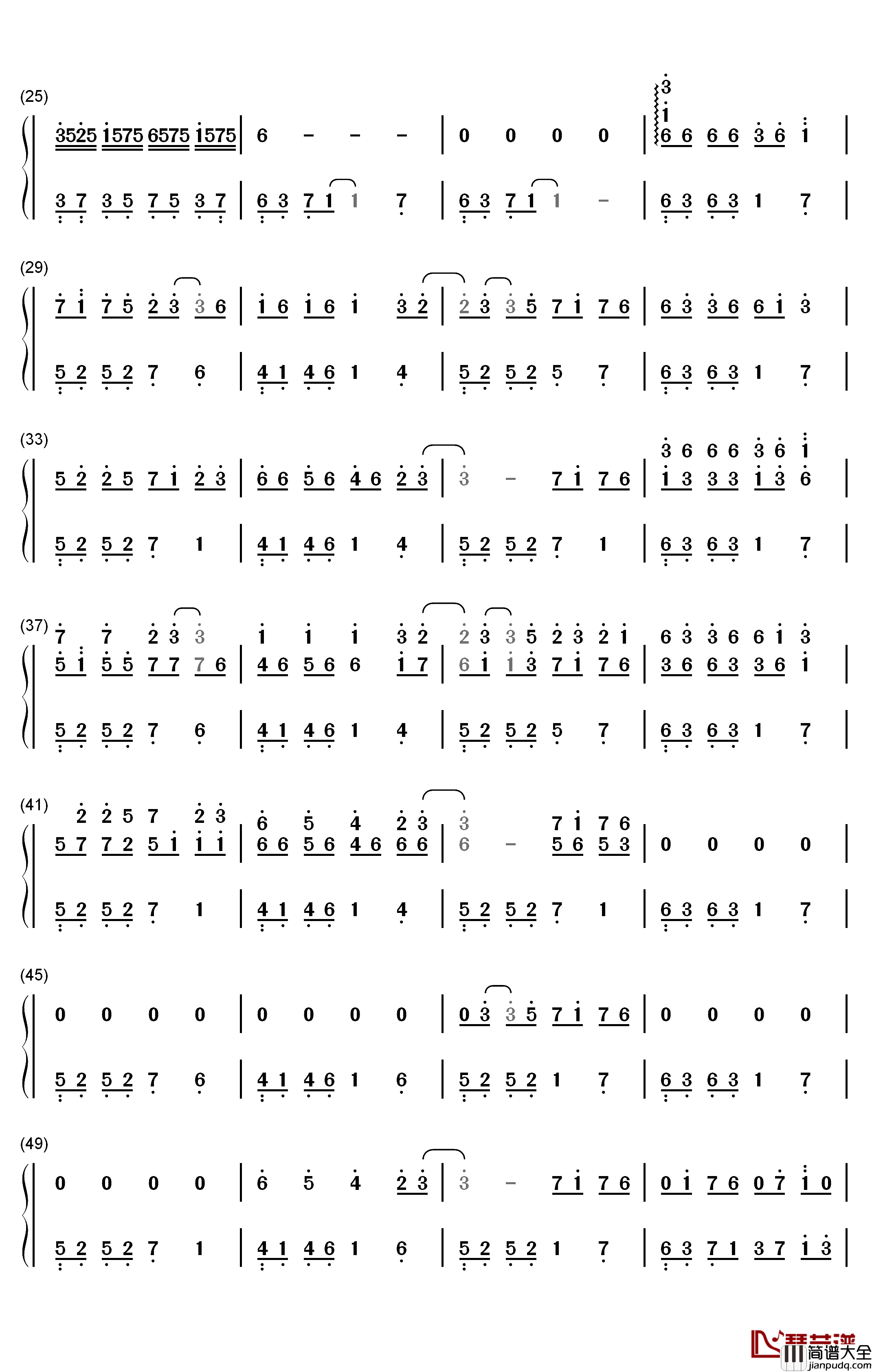 一米阳光钢琴简谱_数字双手_M小冯达