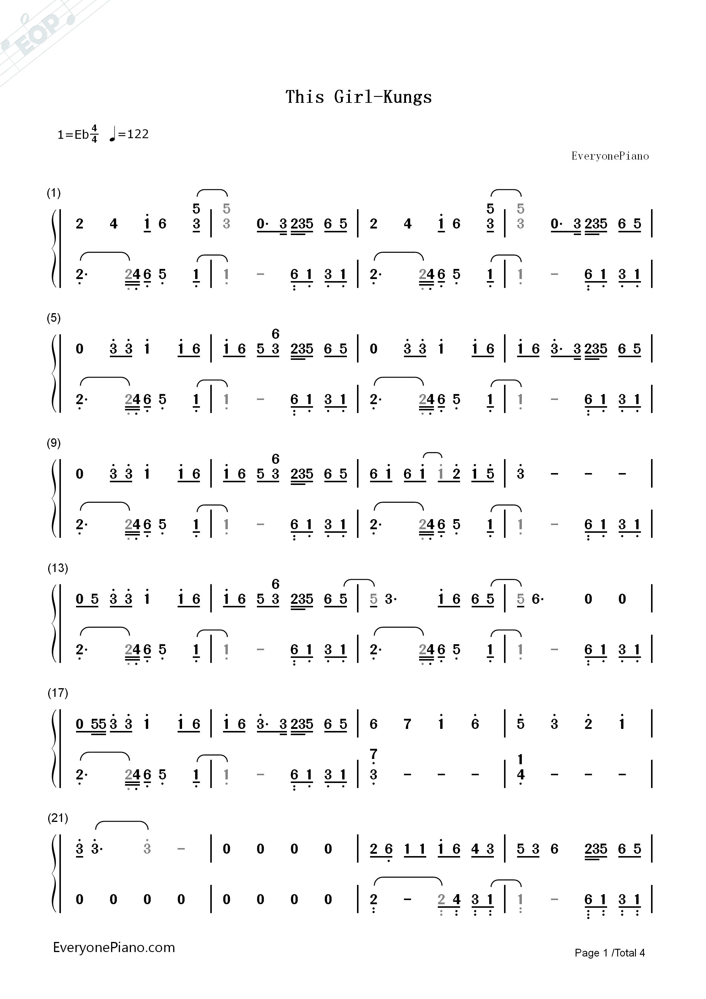 This_Girl钢琴简谱_Kungs演唱