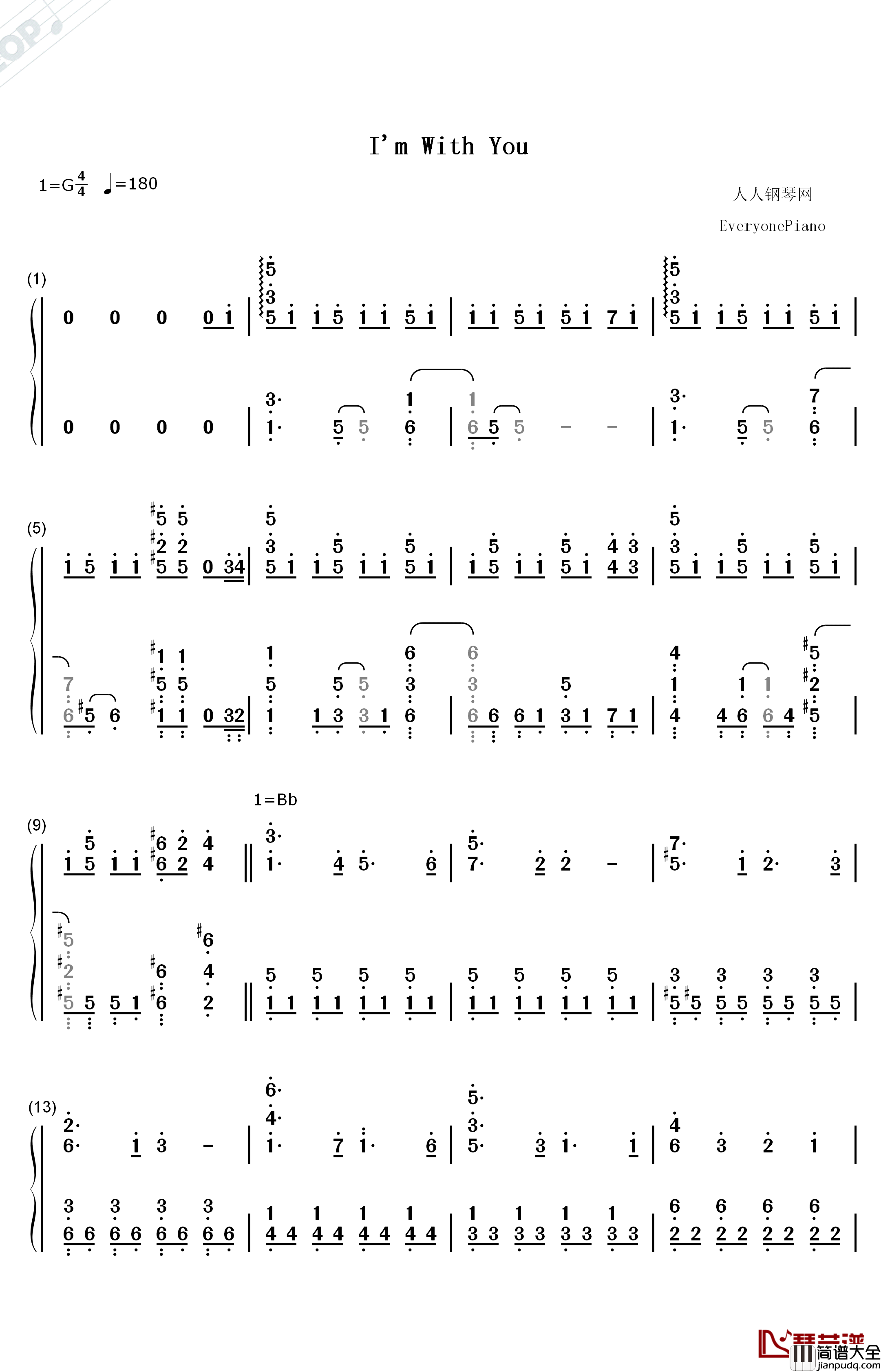 Im_With_You钢琴简谱_数字双手_高尾奏音