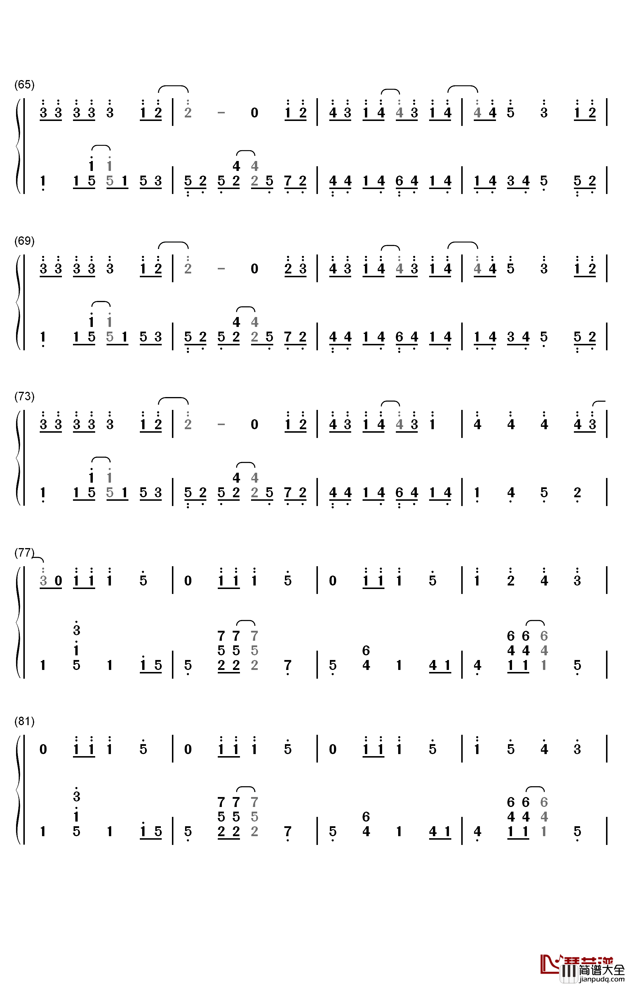 我的朋友钢琴简谱_数字双手_TFBOYS