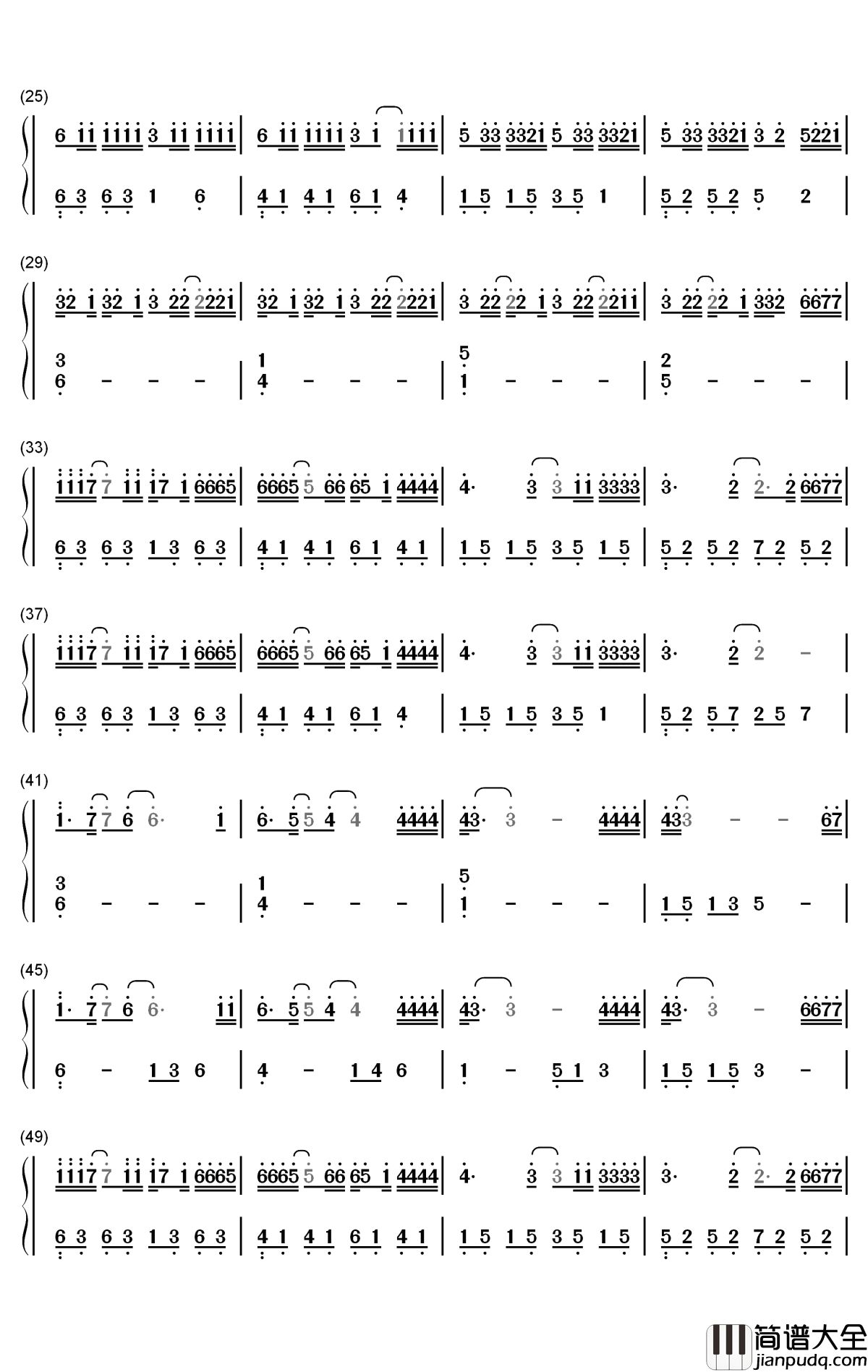 透明钢琴简谱_数字双手_邓紫棋