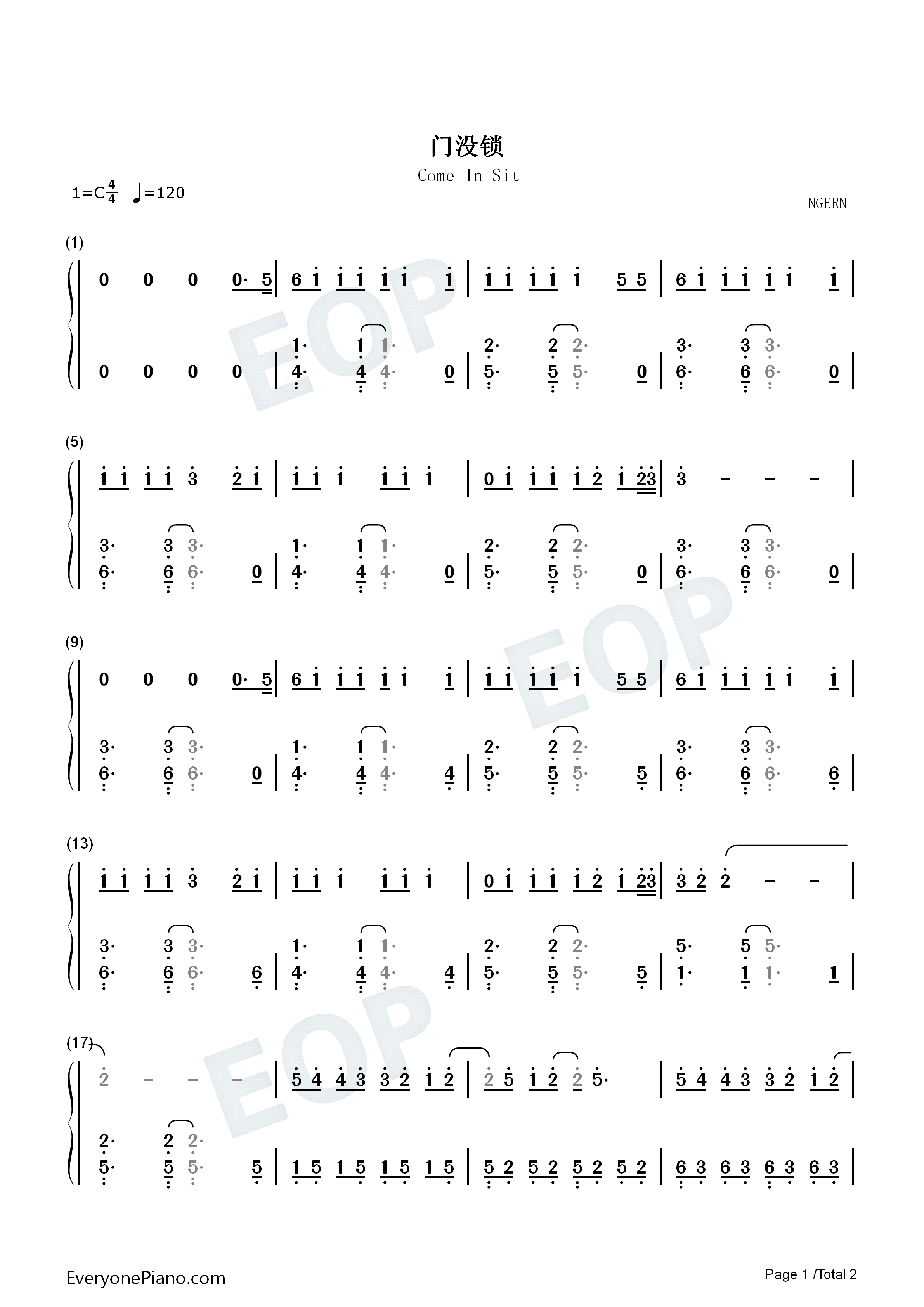 门没锁钢琴简谱_品冠演唱