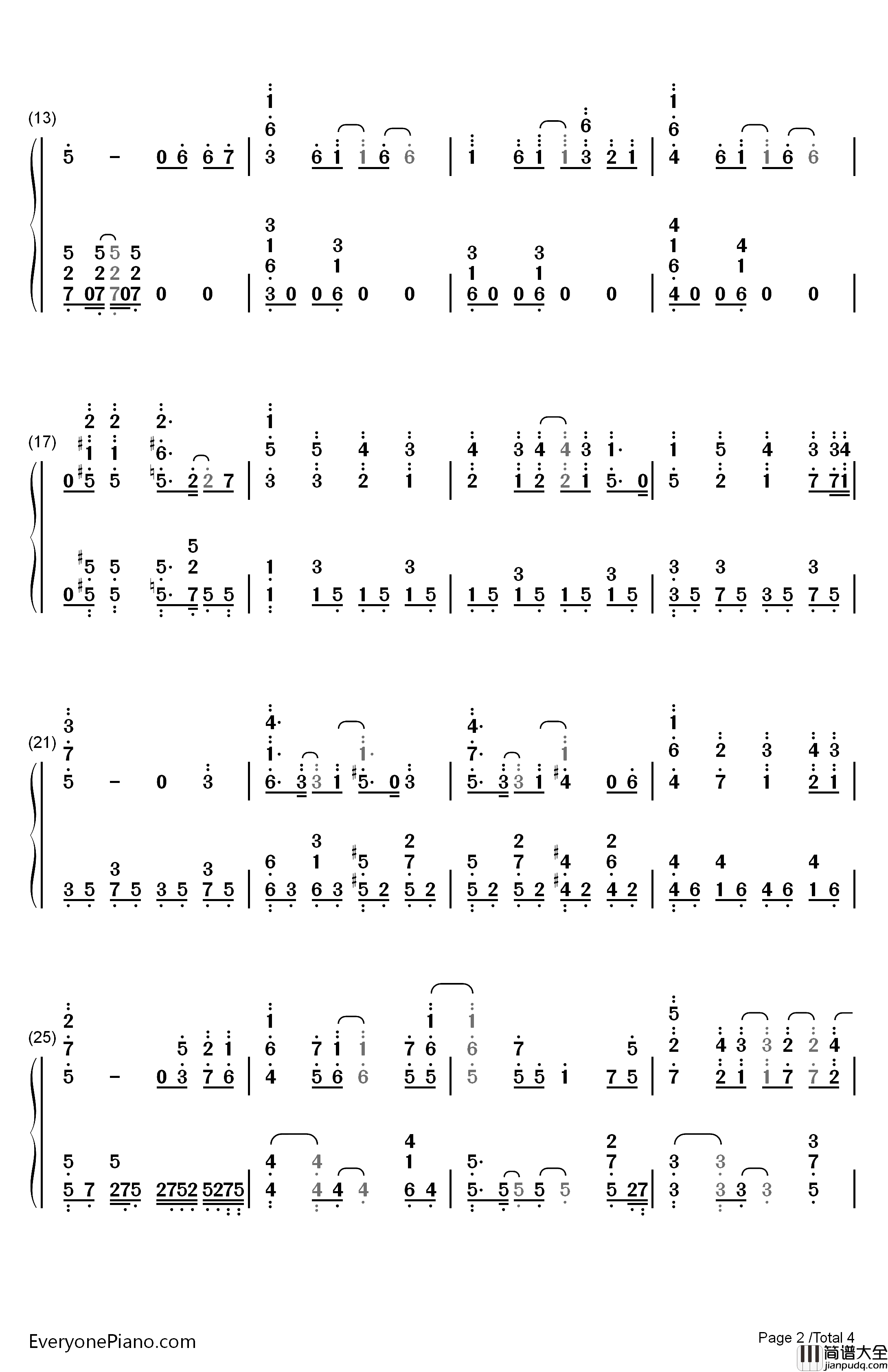 ダイスキ钢琴简谱_数字双手_大桥彩香