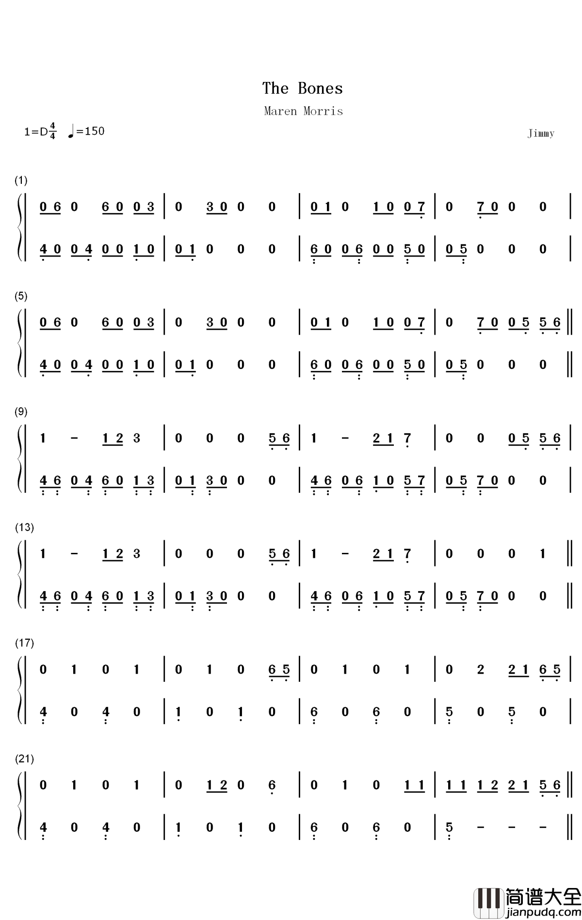 The_Bones钢琴简谱_数字双手_Maren_Morris