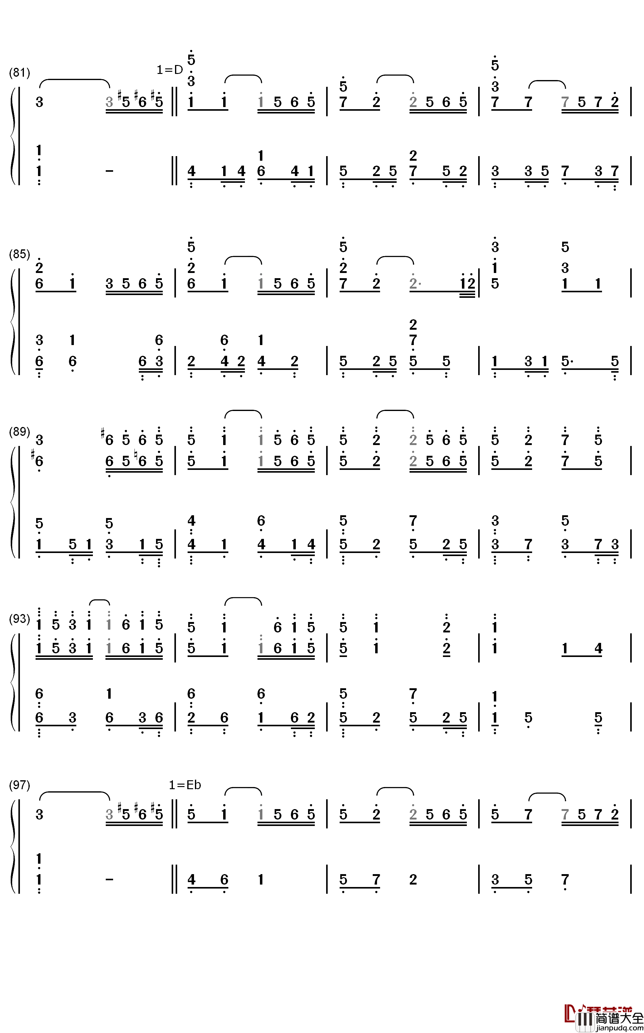 所念皆星河钢琴简谱_数字双手_CMJ
