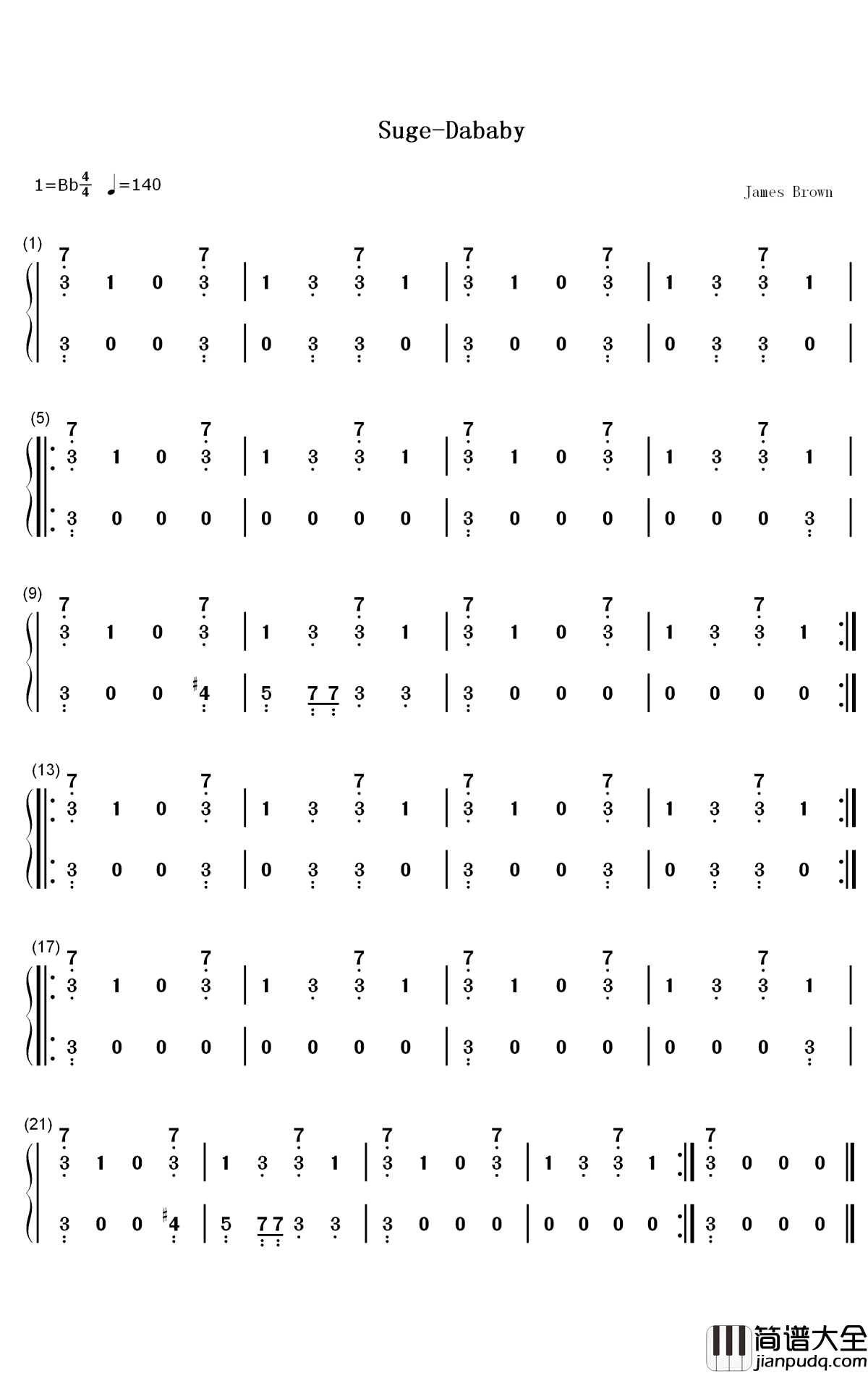 Suge钢琴简谱_数字双手_Dababy