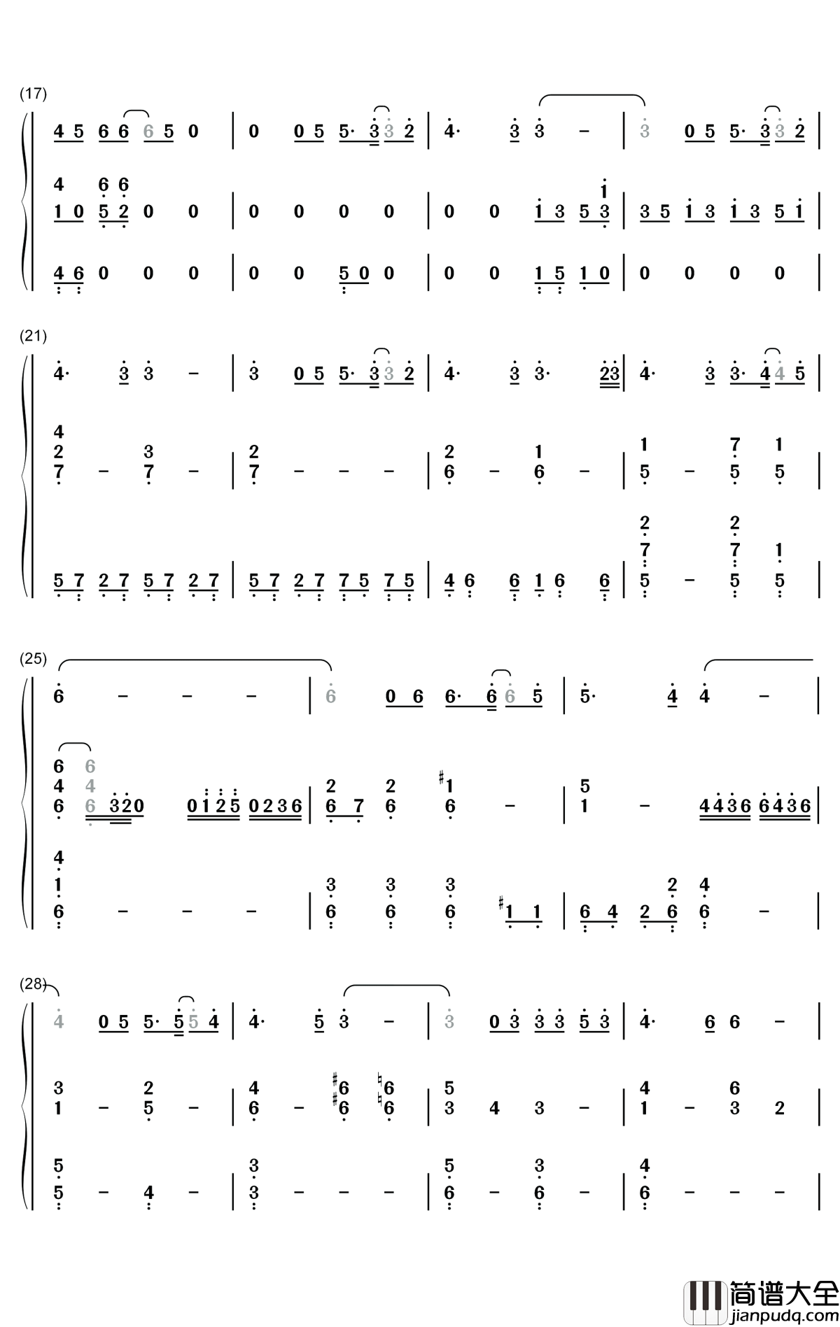 为了爱的人钢琴简谱_数字双手_谭维维
