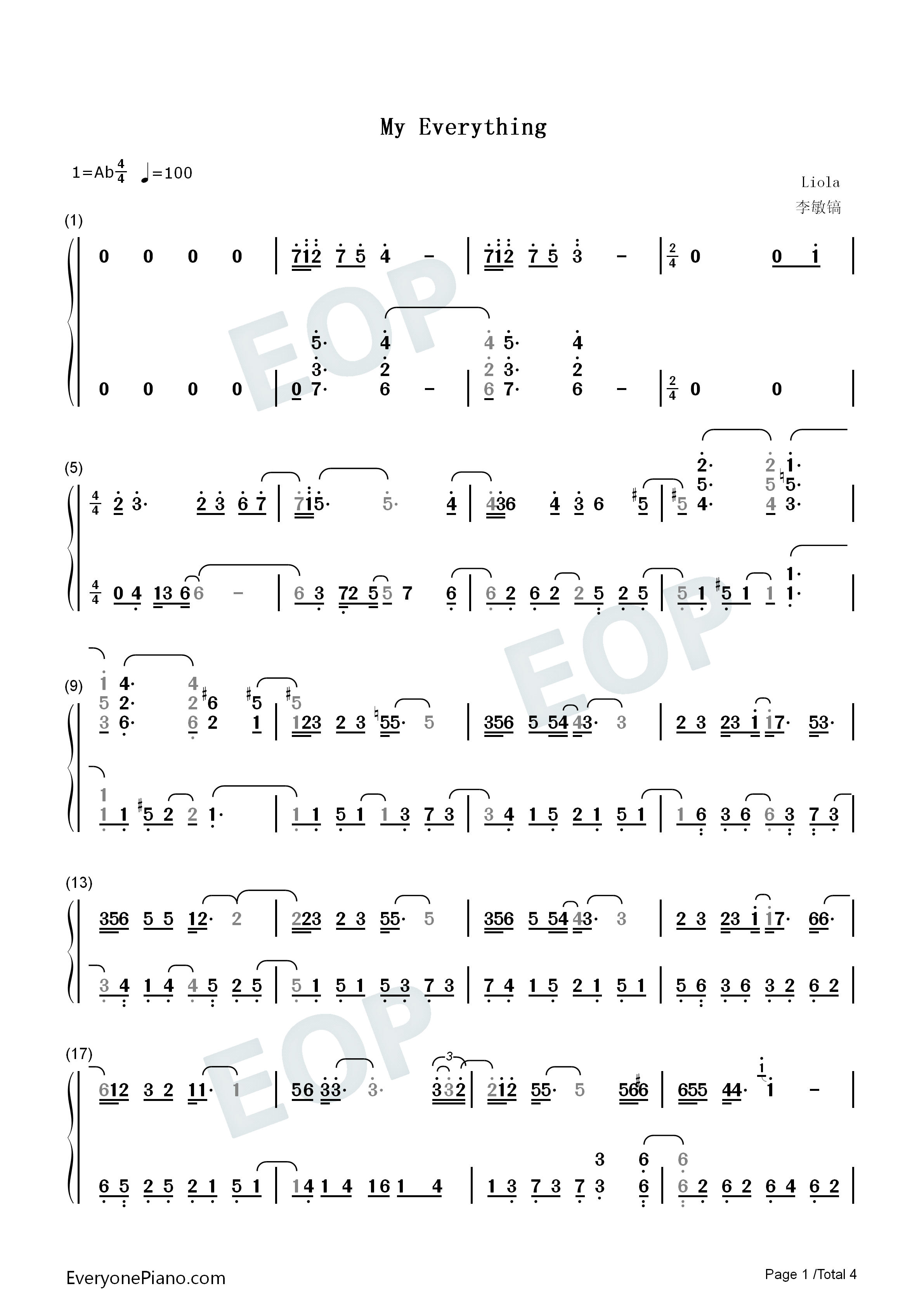 My_Everything钢琴简谱_李敏镐__Lee_MinHo演唱
