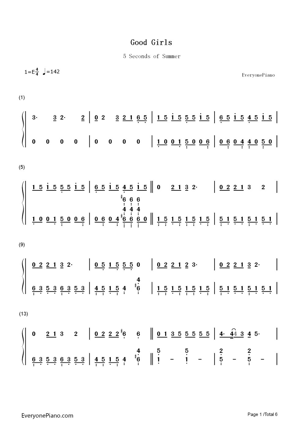 Good_Girls钢琴简谱_5_Seconds_of_Summer演唱