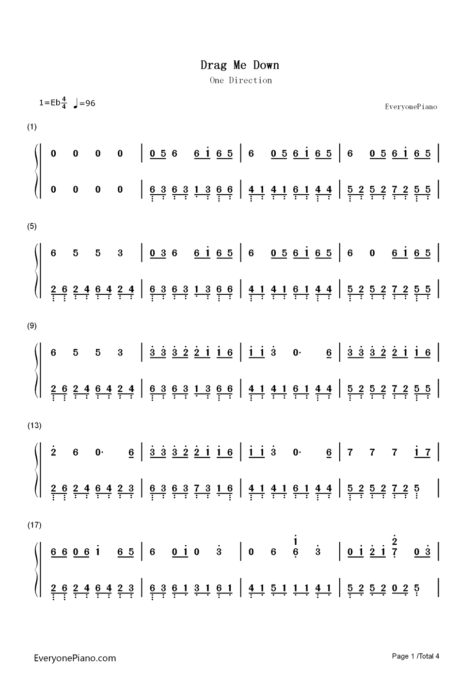 Drag_Me_Down钢琴简谱_One_Direction演唱