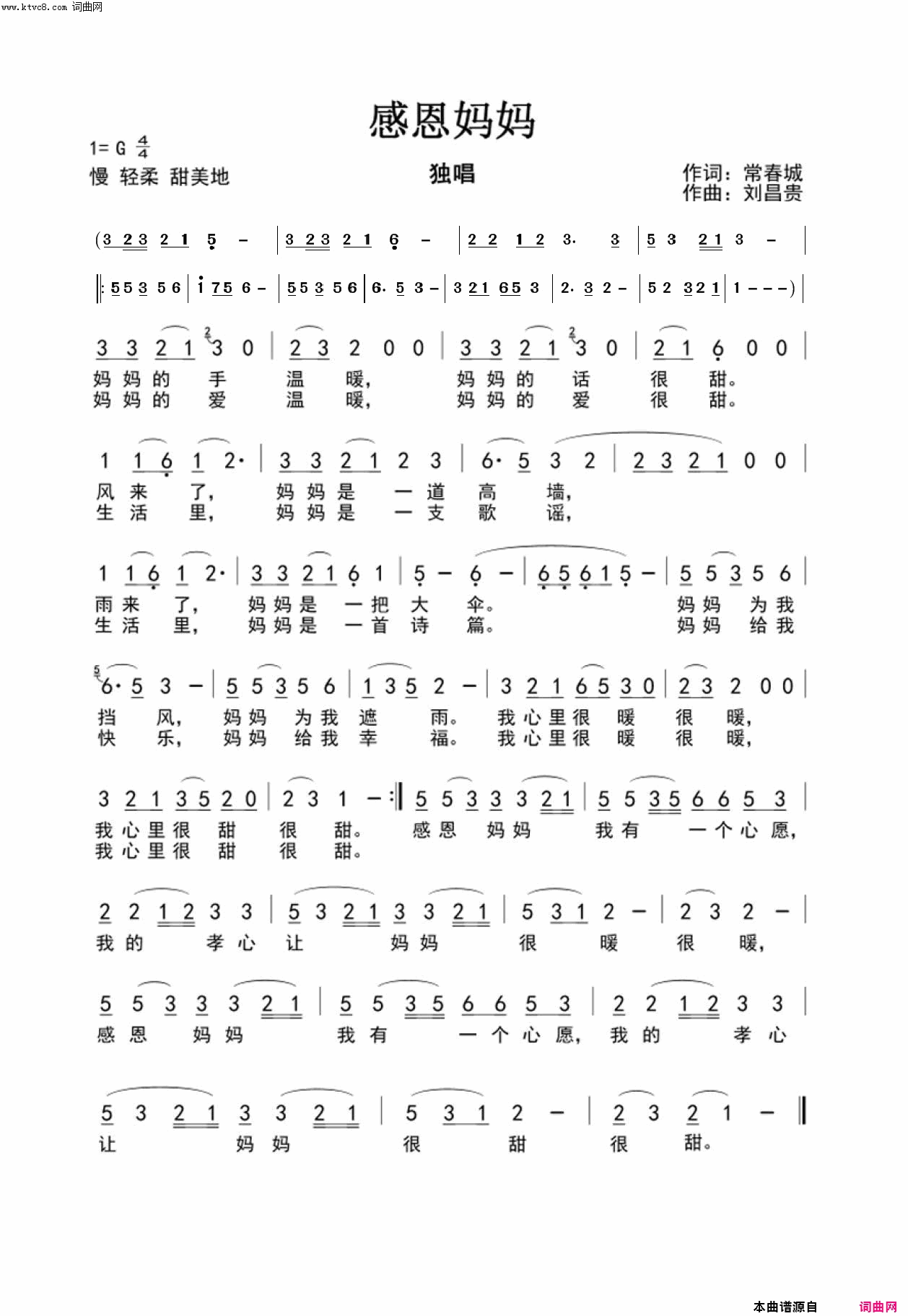 感恩妈妈简谱_张玲玲演唱_真情玲儿曲谱