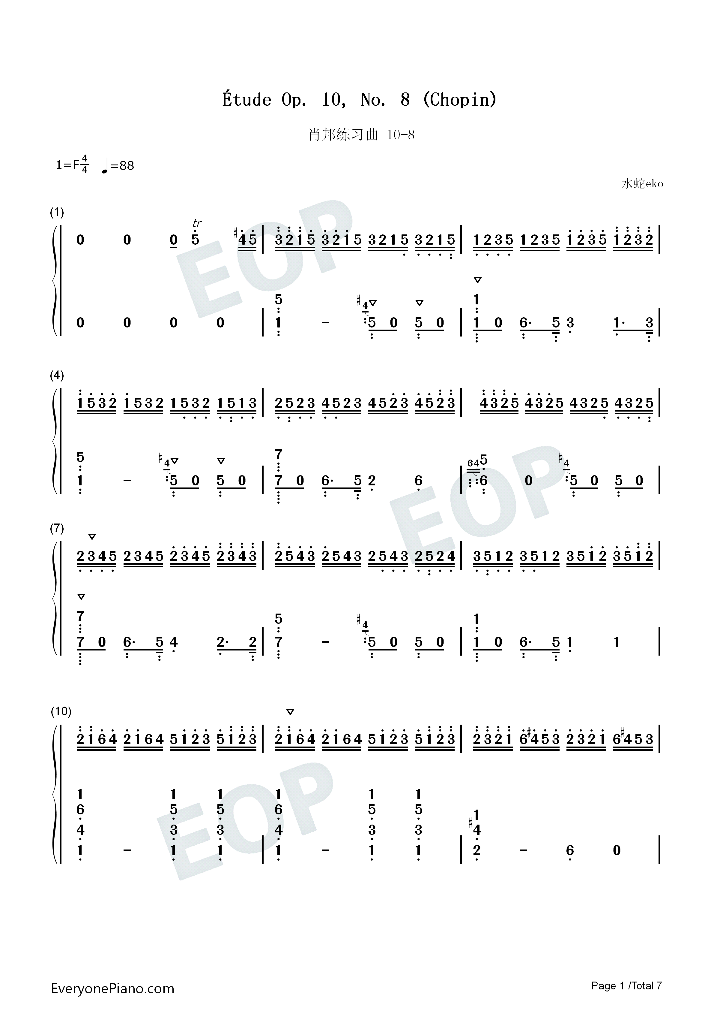 肖邦练习曲_Op_10_No_8钢琴简谱_肖邦演唱