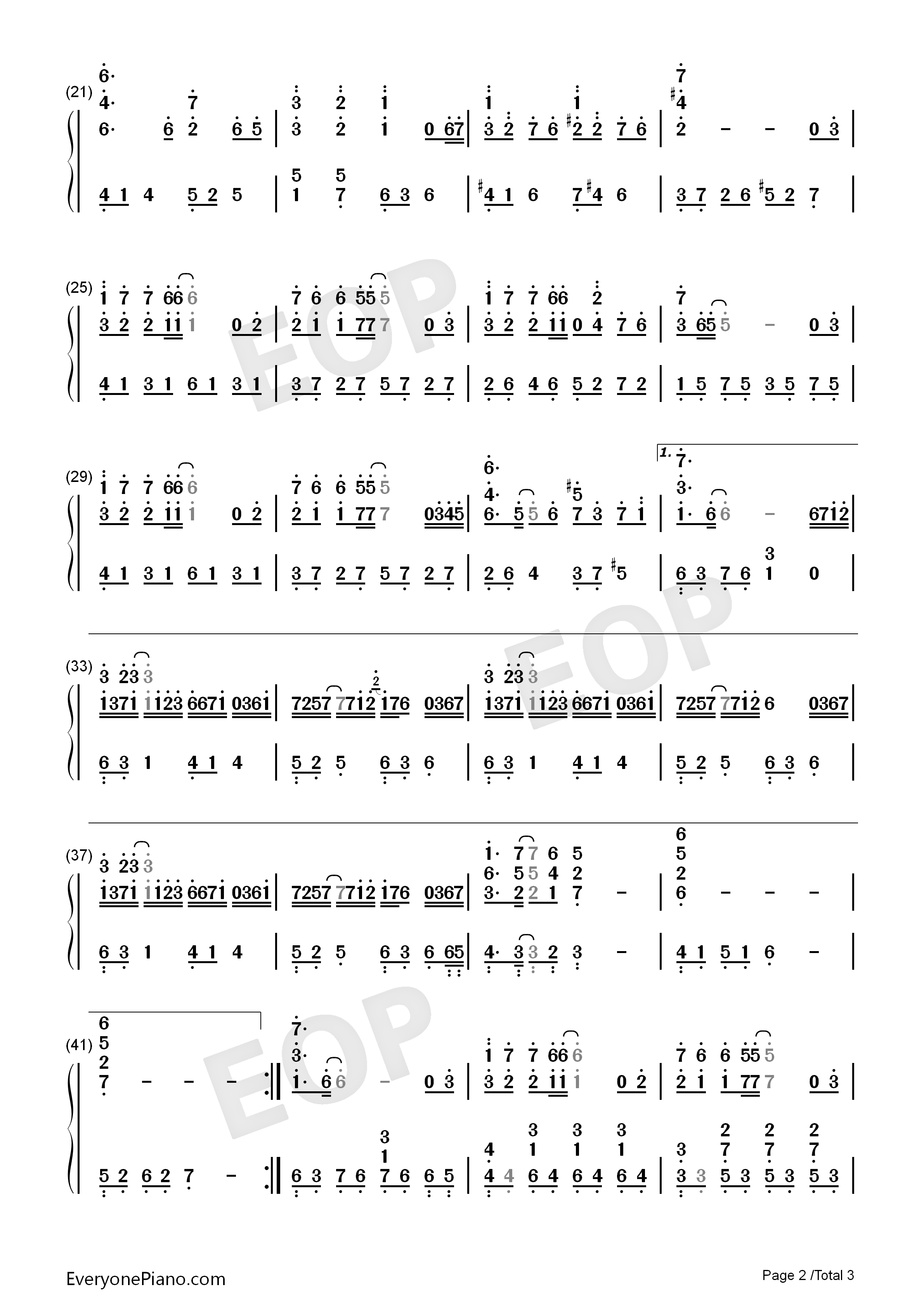 自分への手紙钢琴简谱_西村由纪江__陈奕迅演唱