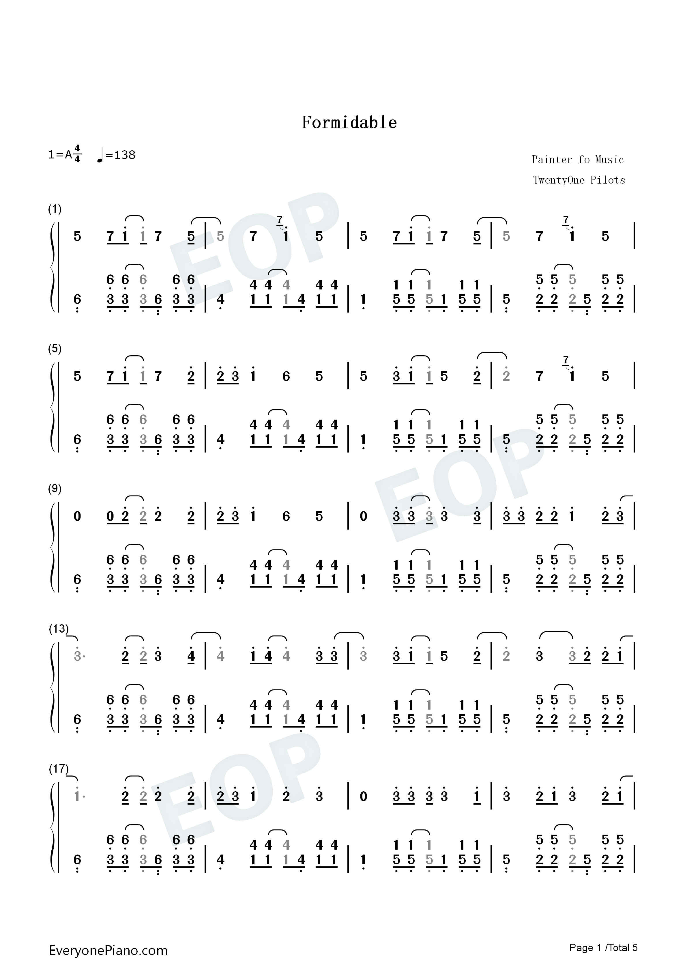 Formidable钢琴简谱_Twenty_One_Pilots演唱