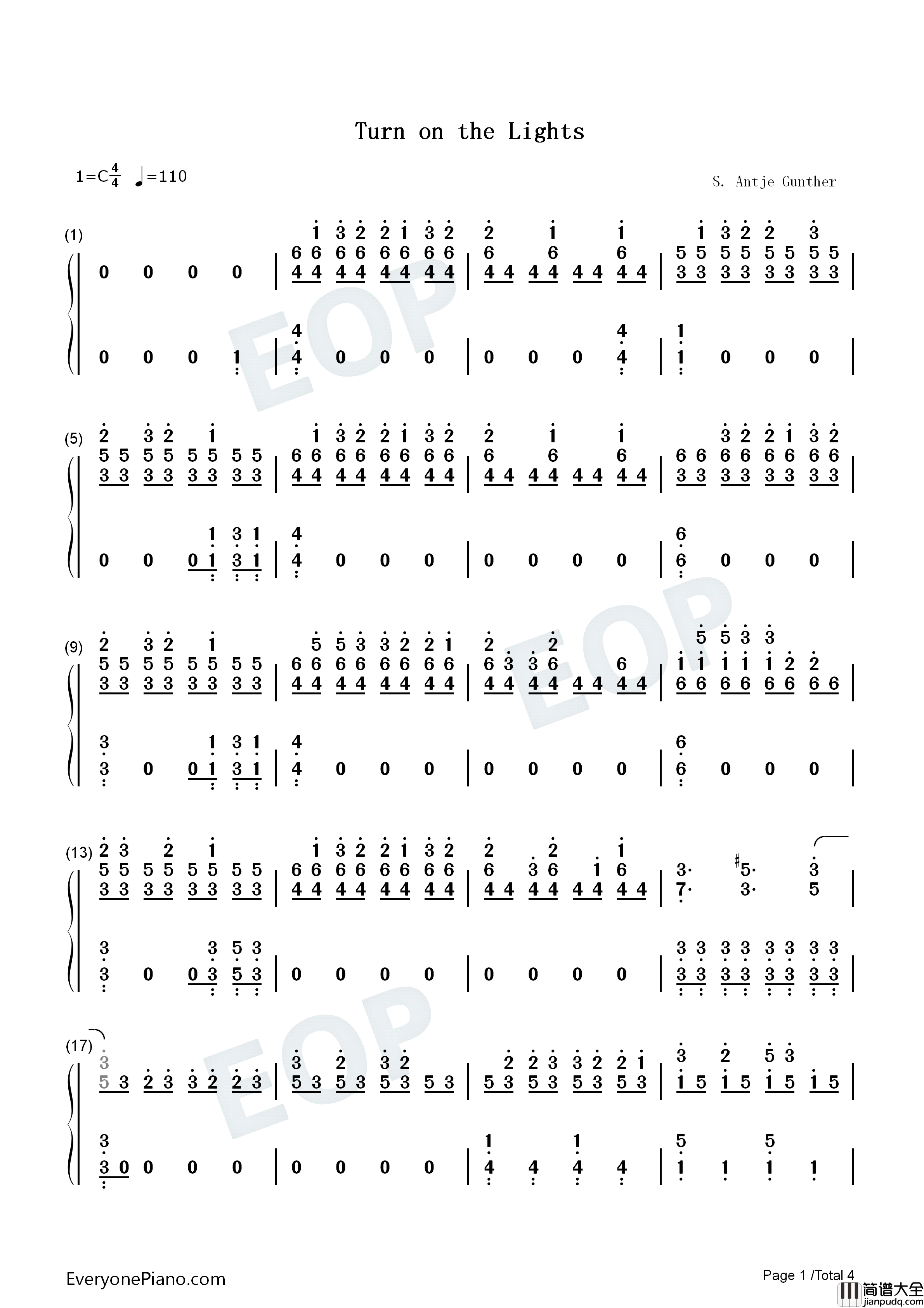 Turn_On_The_Lights钢琴简谱_Jamie_Cullum演唱
