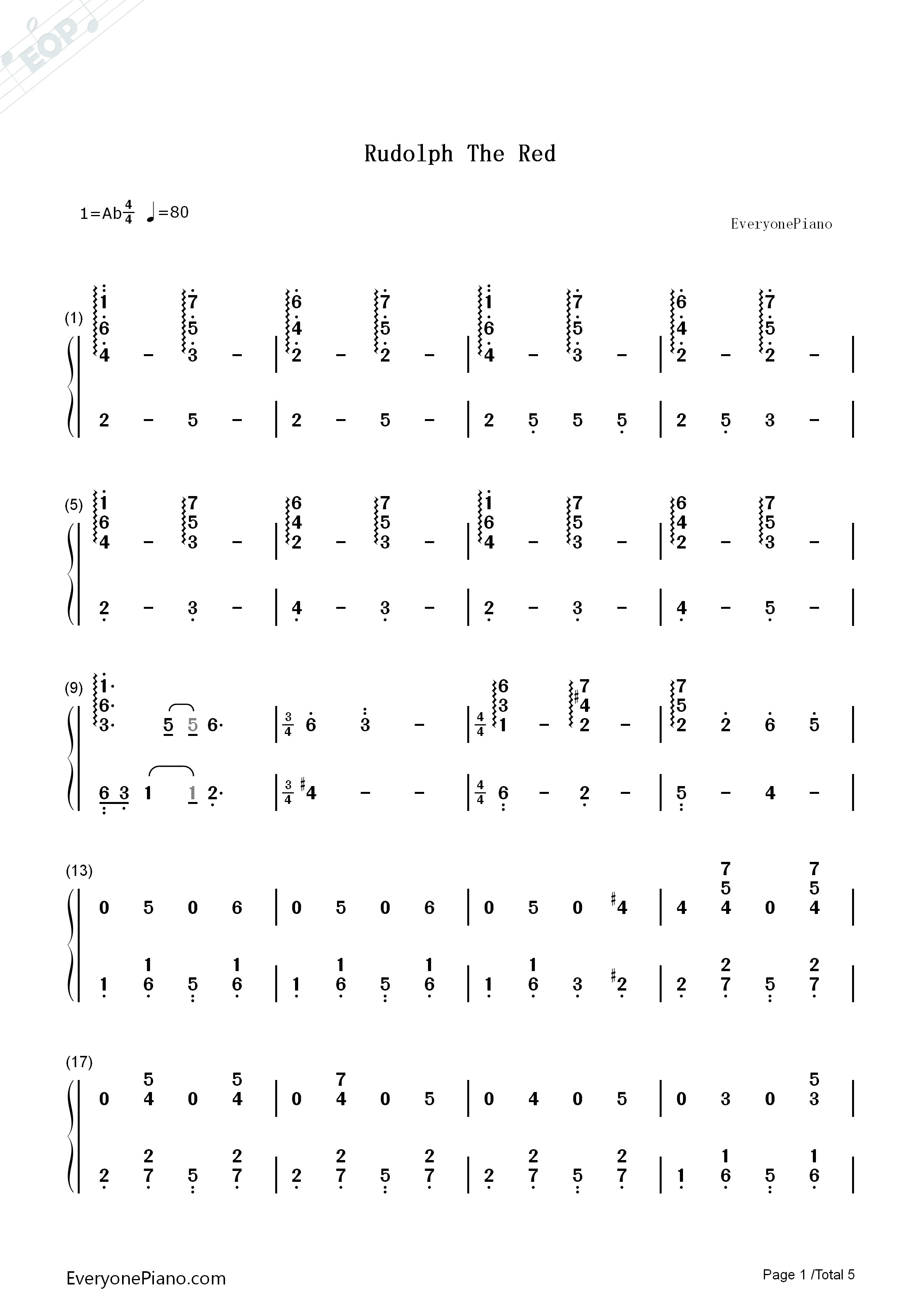 Rudolph_the_Red钢琴简谱_Johnny_Marks演唱