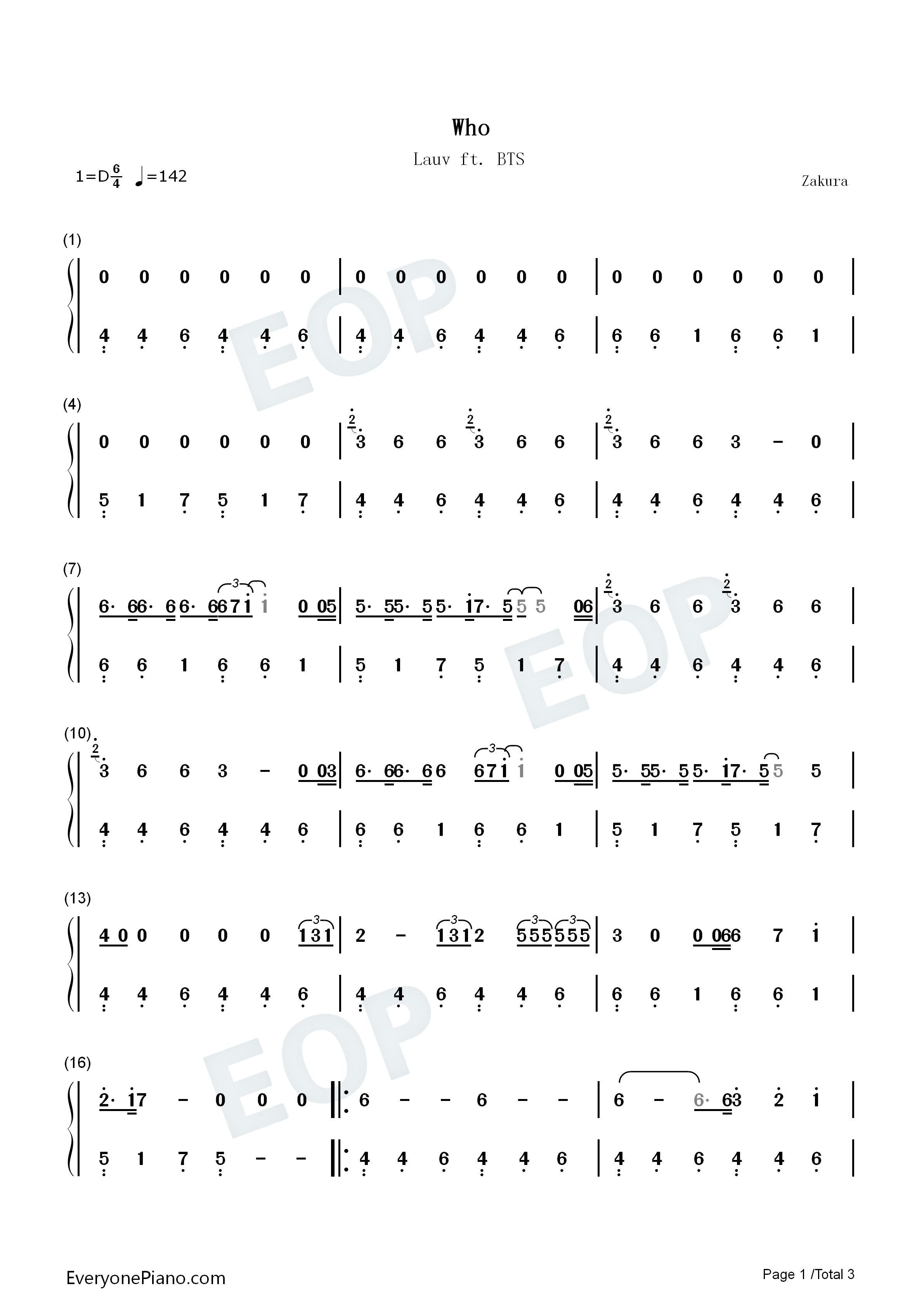 Who钢琴简谱_Lauv_BTS演唱
