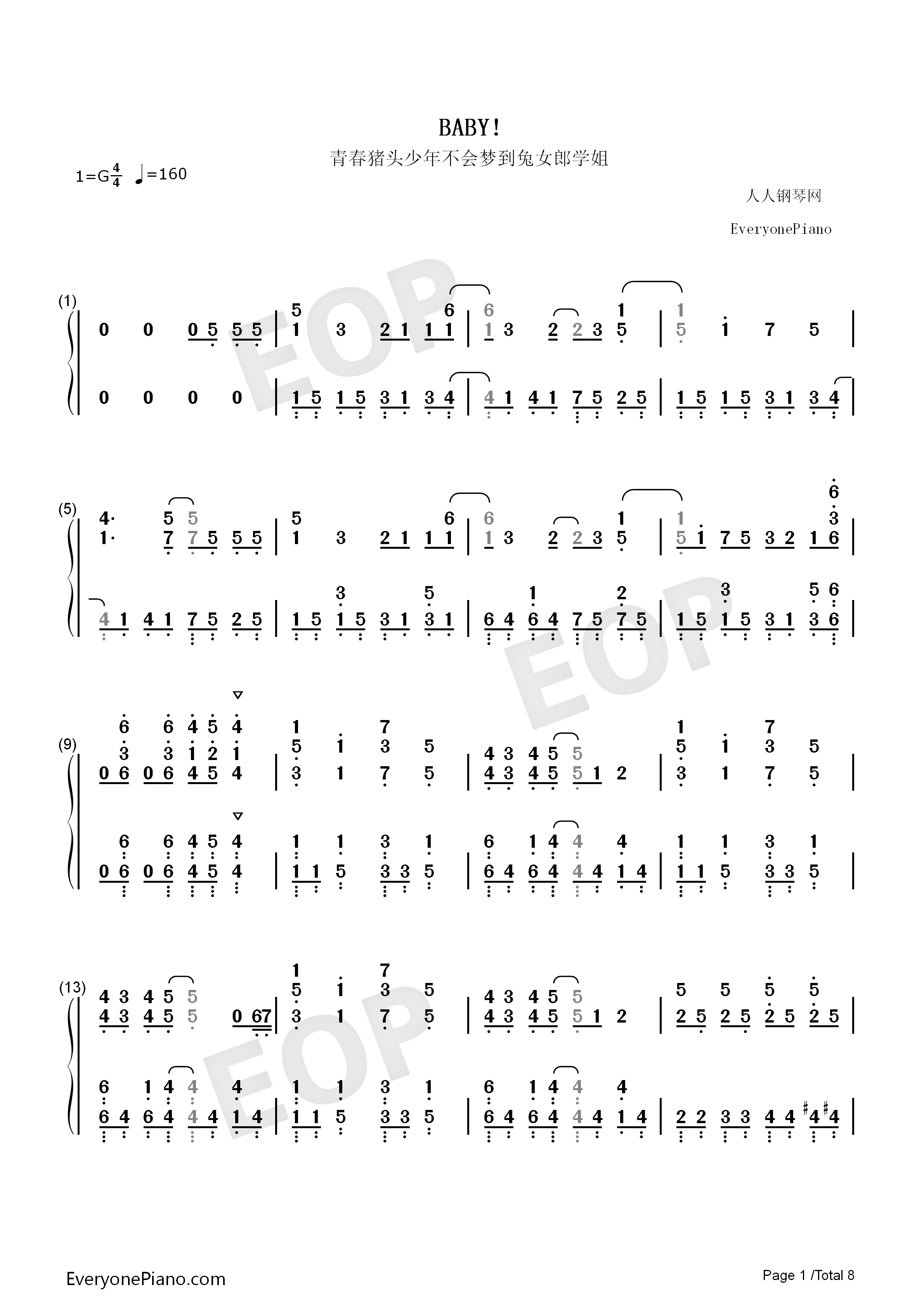 BABY钢琴简谱_甜蜜子弹演唱