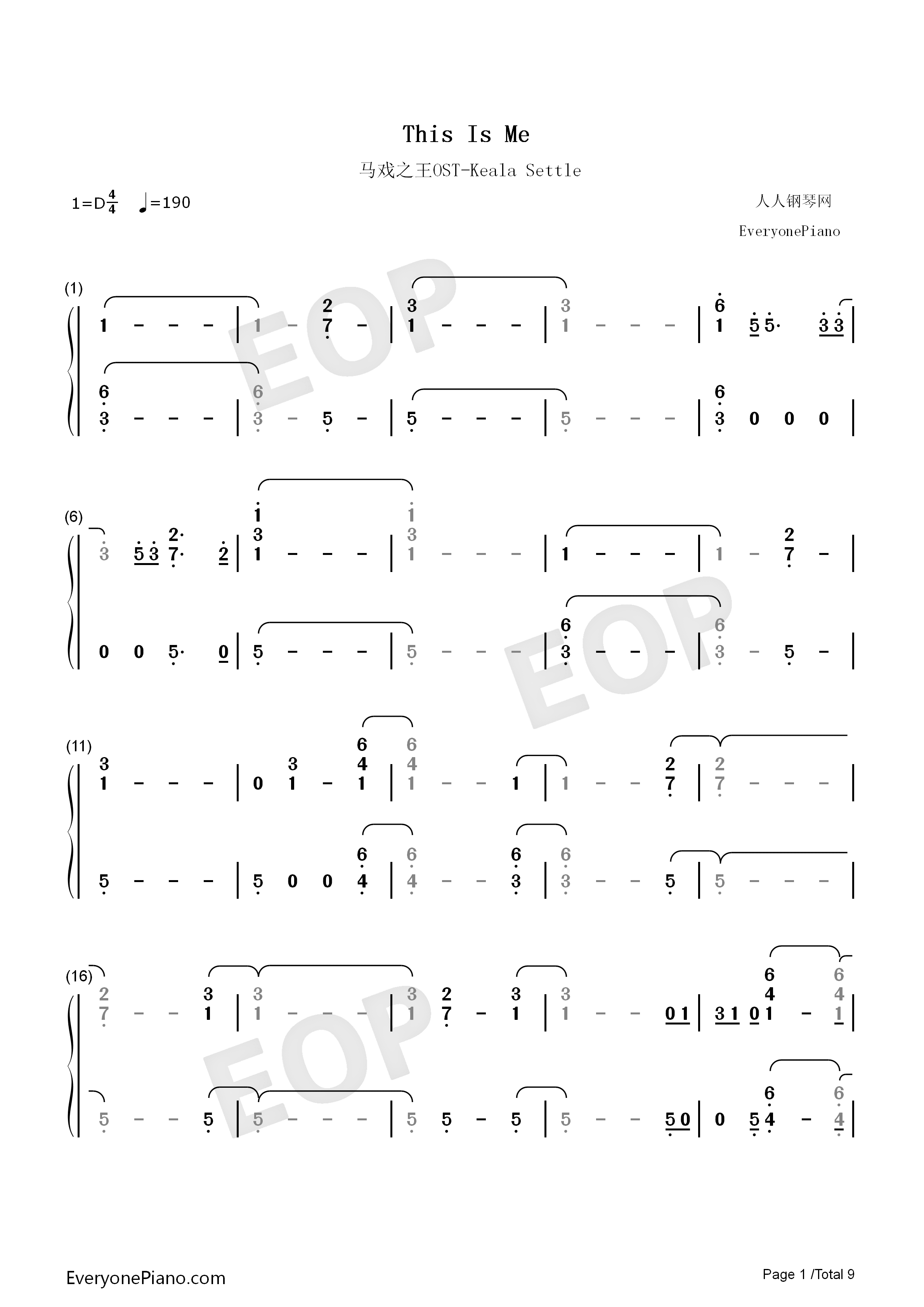 This_Is_Me钢琴简谱_Keala_Settle演唱