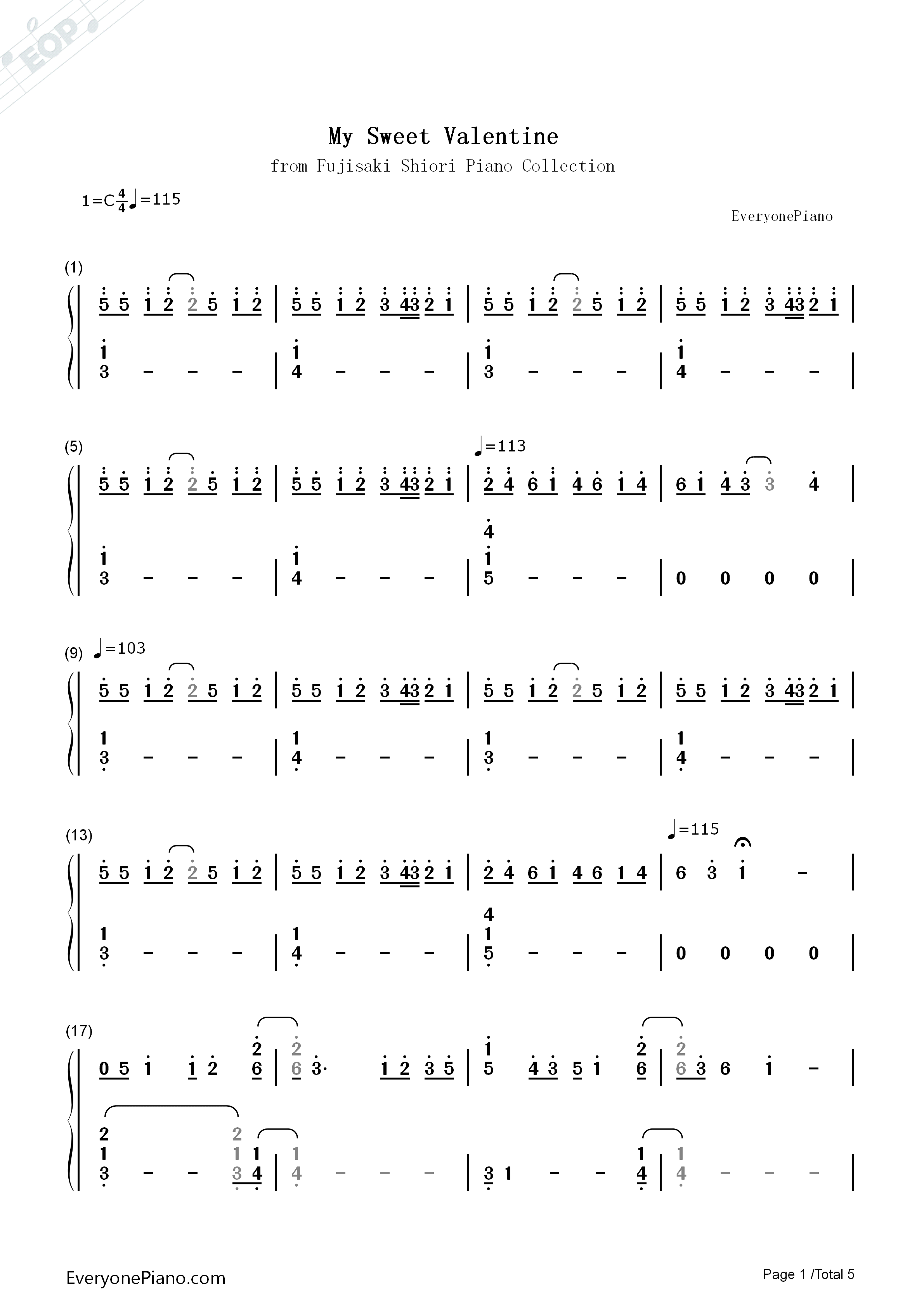 My_Sweet_Valentine钢琴简谱_藤崎诗织演唱