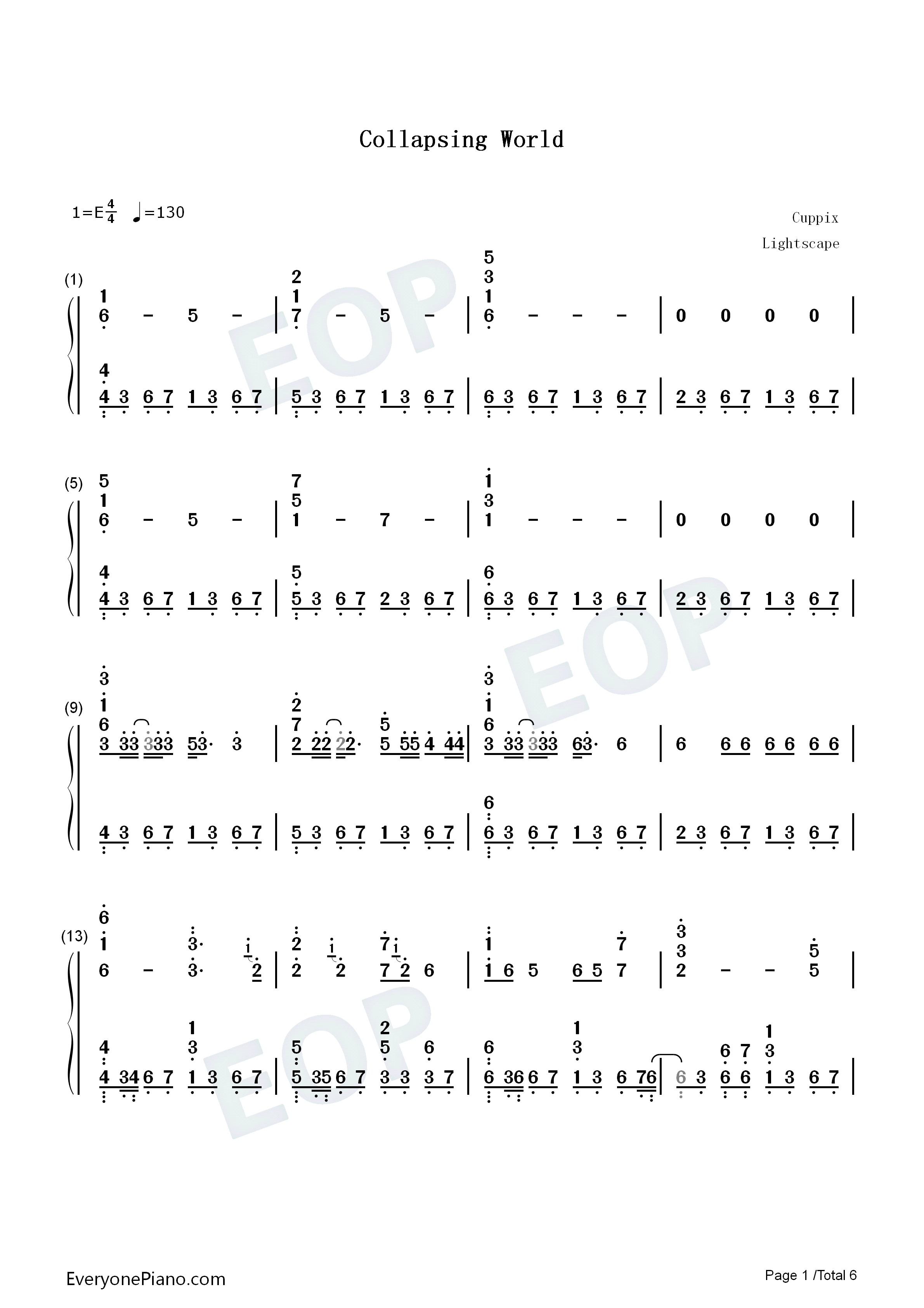 Collapsing_World钢琴简谱_Lightscape演唱