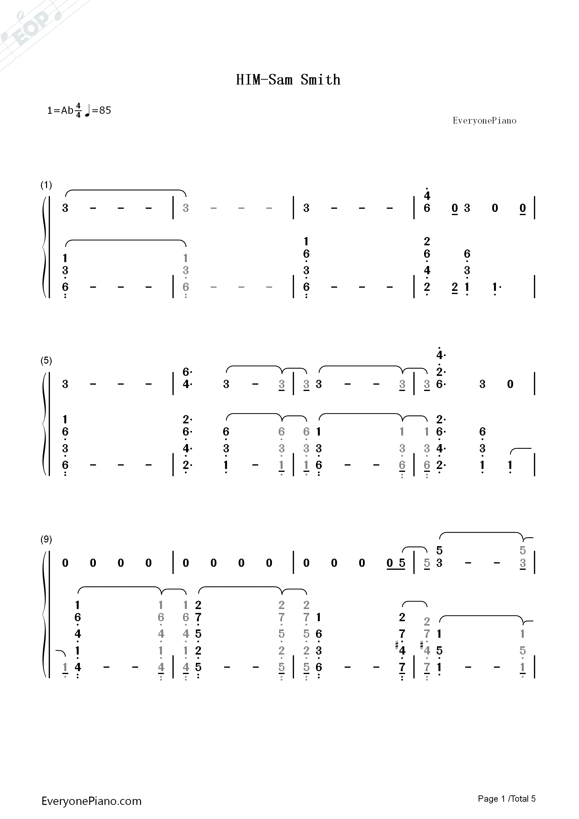 HIM钢琴简谱_Sam_Smith演唱