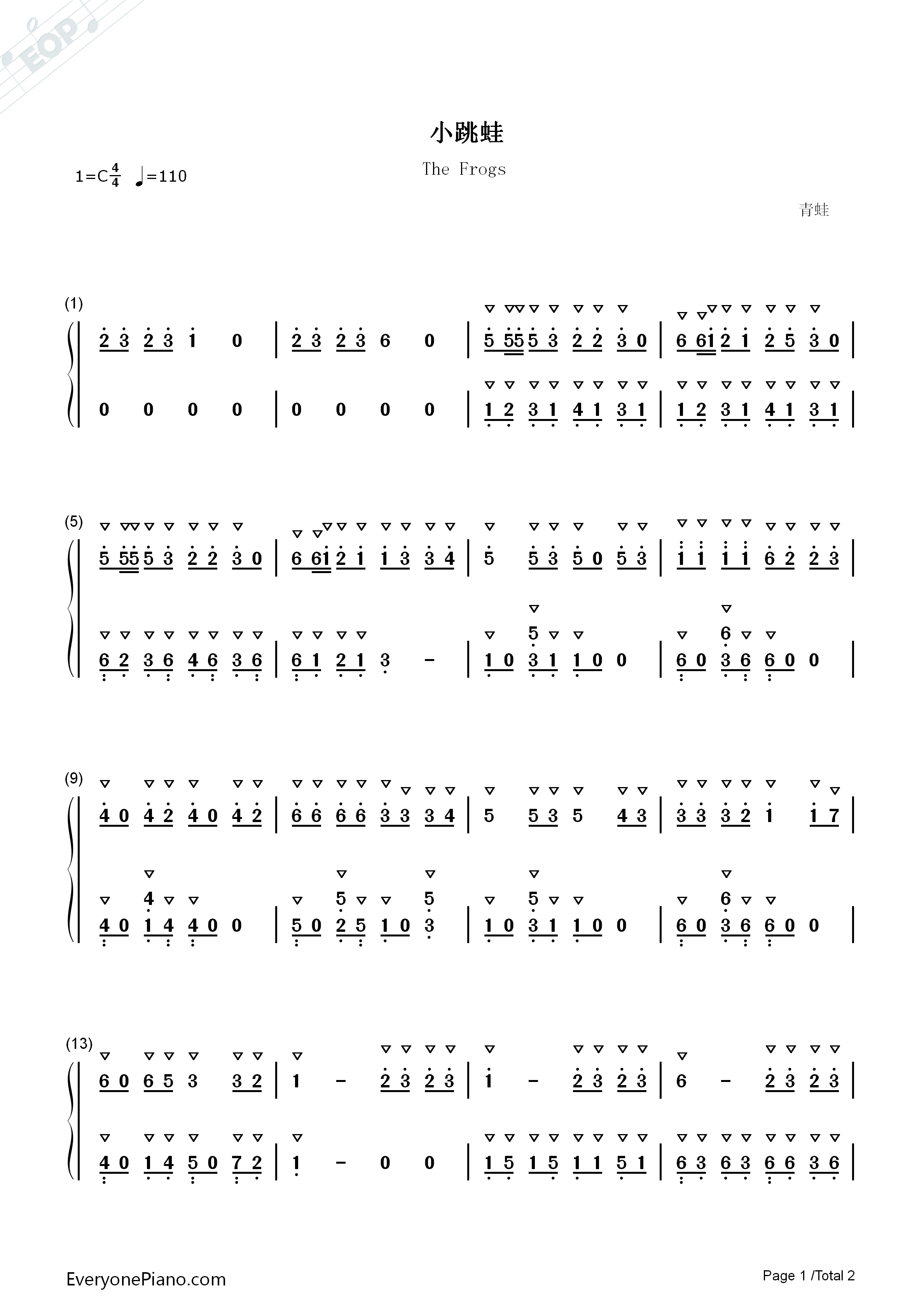 小跳蛙钢琴简谱_青蛙乐队演唱