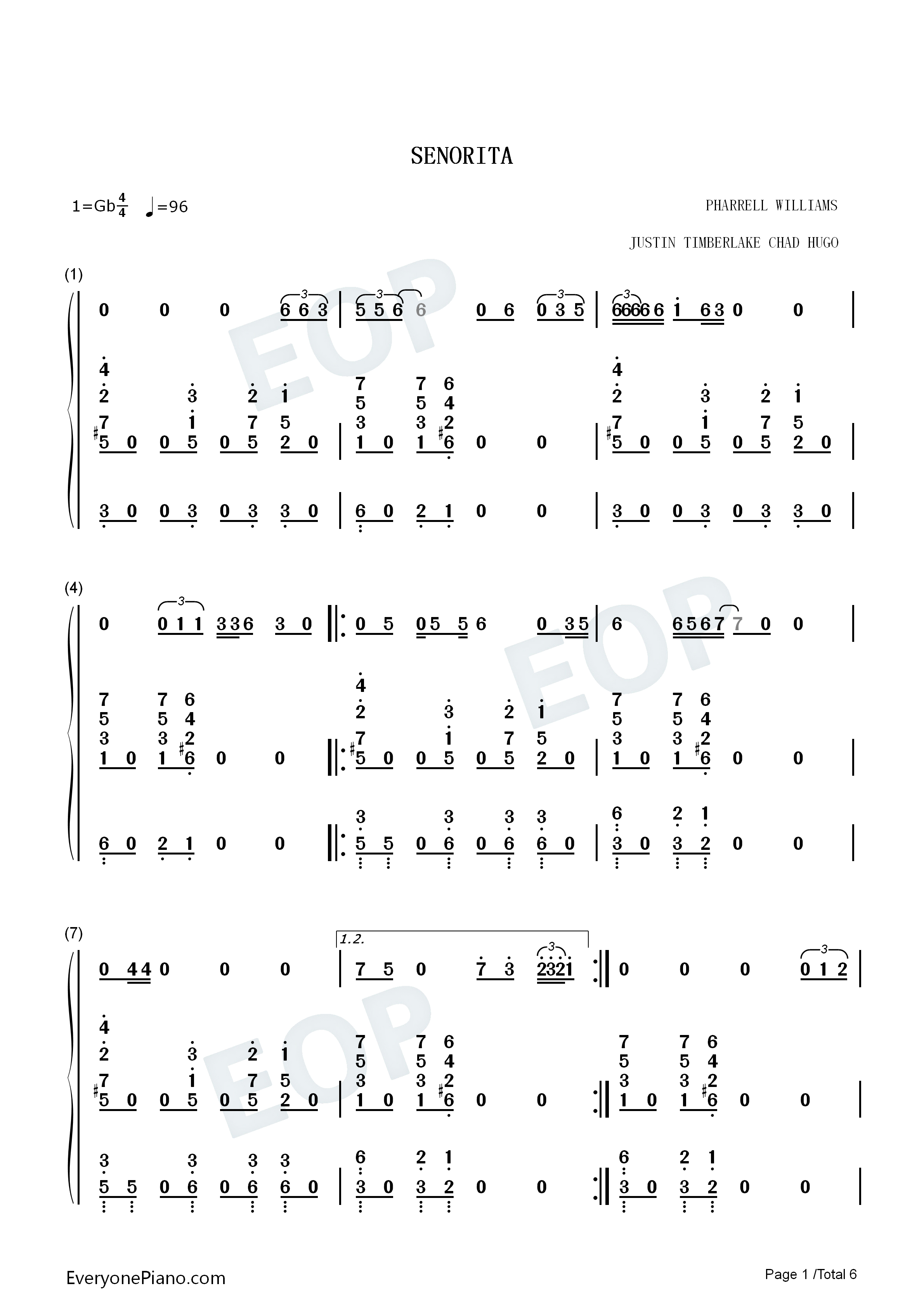 Senorita钢琴简谱_Justin_Timberlake演唱
