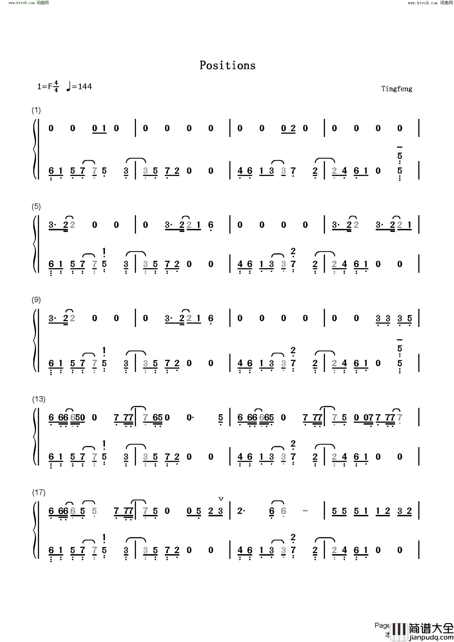Positions简谱_Ariana_Grande演唱