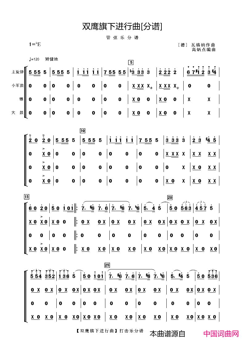 双鹰旗下进行曲打击乐分谱简谱