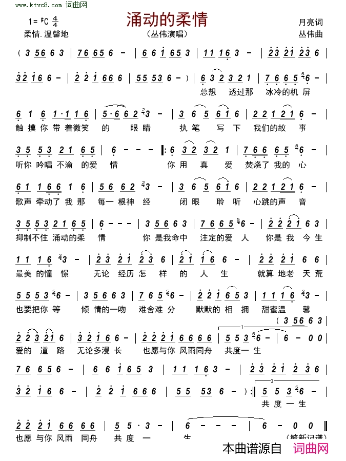 涌动的柔情简谱_丛伟演唱_月亮/丛伟词曲