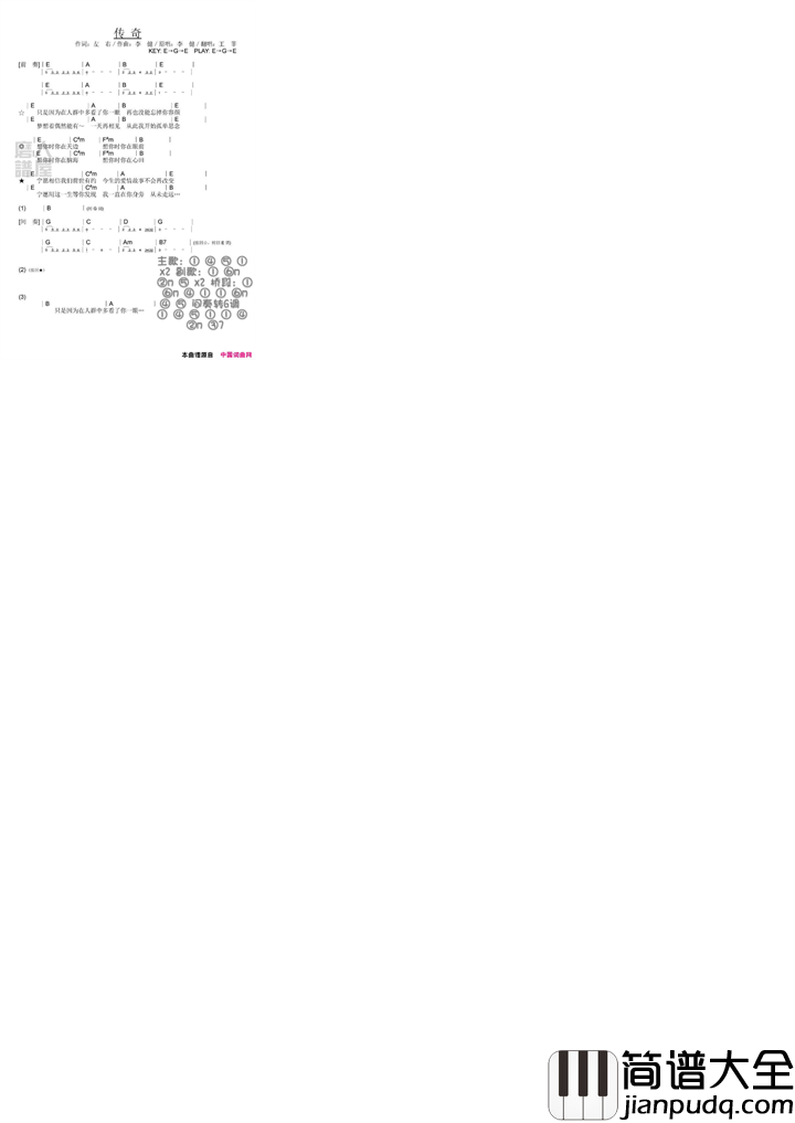 传奇李健词李健曲传奇李健词_李健曲简谱